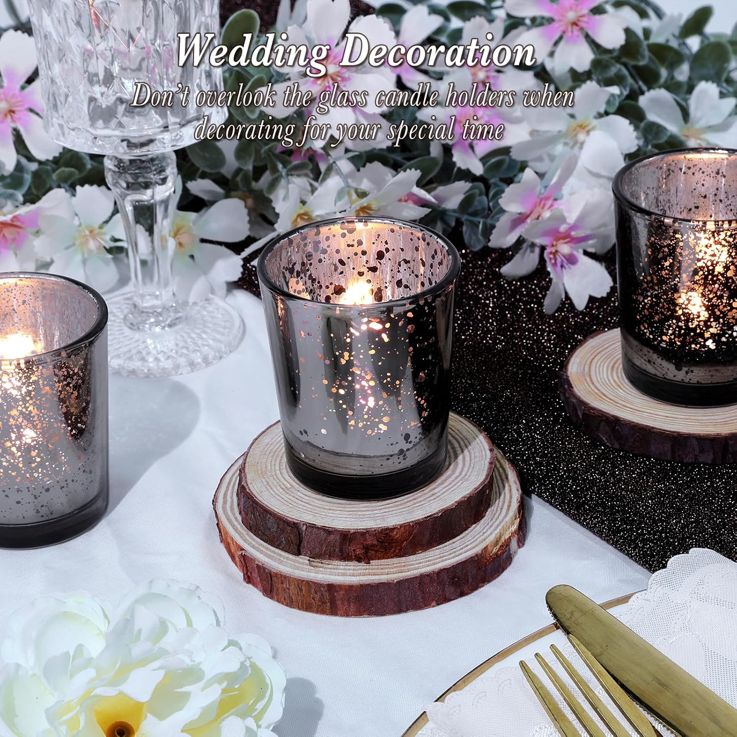 UPBUD Black Votive Candle Holders Set of 24 | Speckled Mercury Tealight Candle Holders for Wedding Centerpiece Table