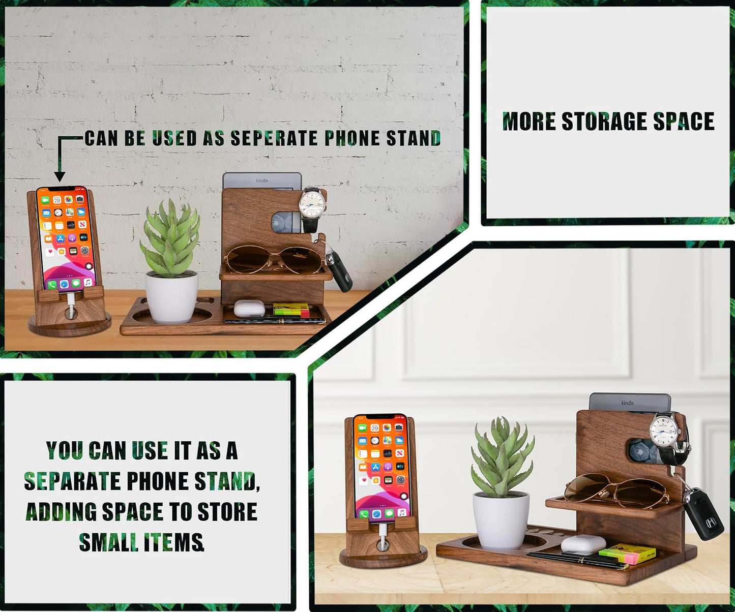 Personalized Gifts for Dad - Handmade Accessories Desk Organizer with Rotating Phone Stand, Watch Holder - Unique Gift
