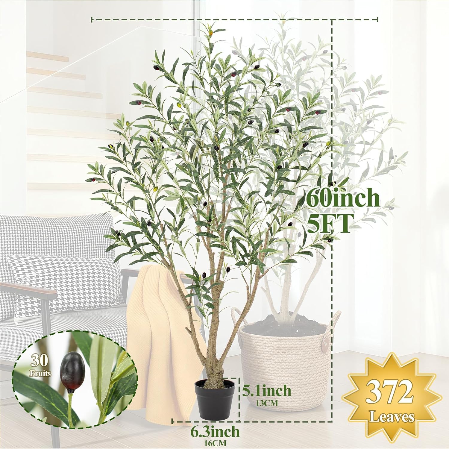 Tall Faux Tree / Olive / 5ft / 5 Inch