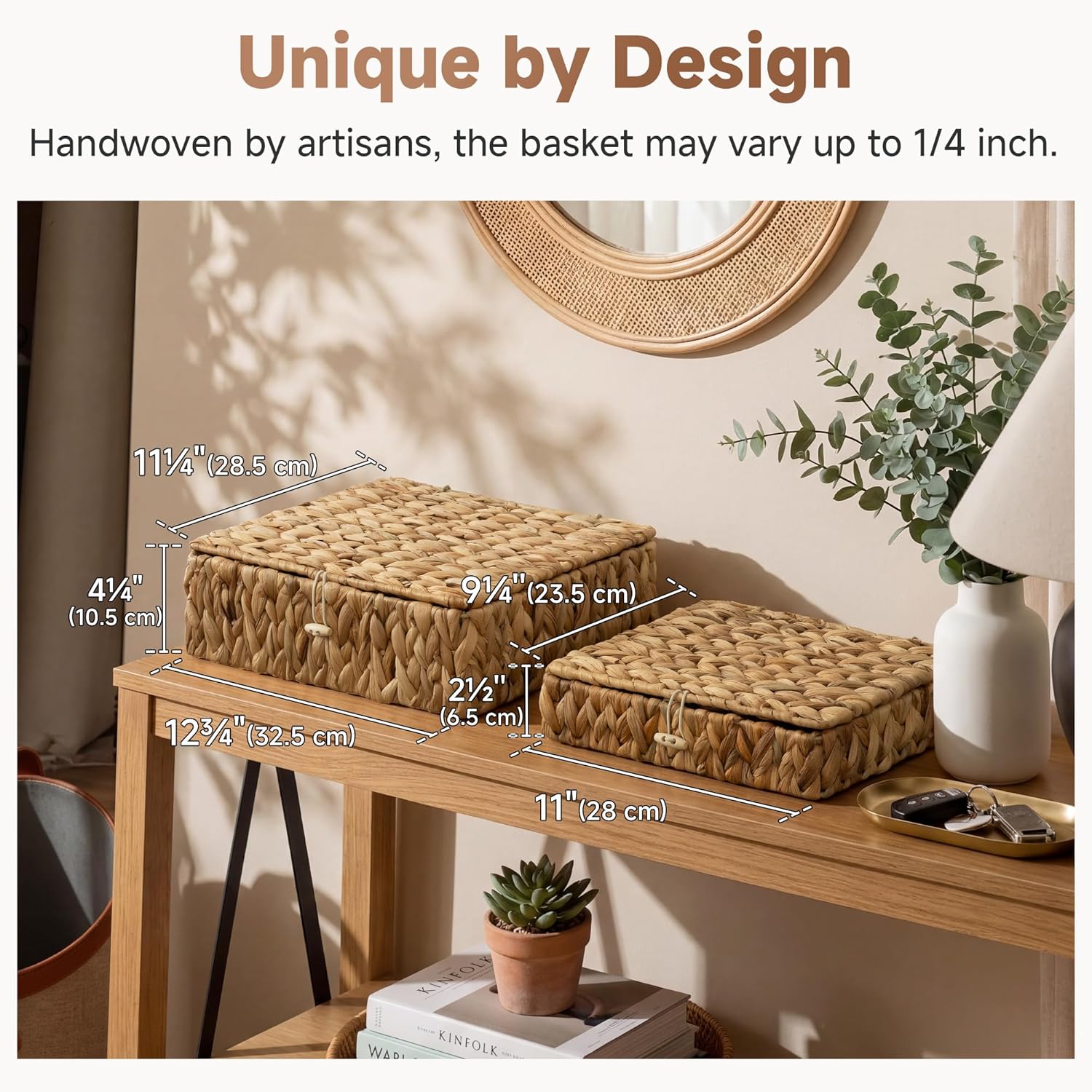 Wicker Basket / Flat Wicker Storage Bins / Natural