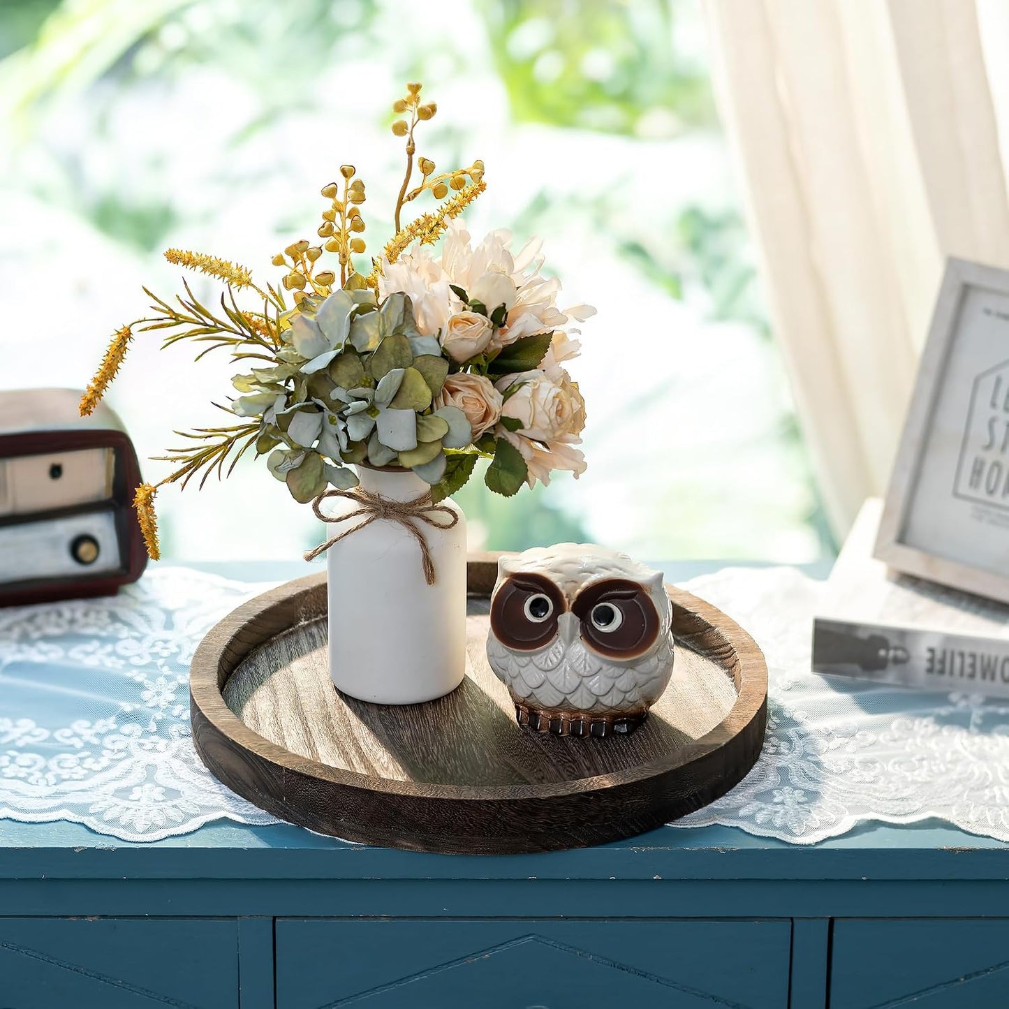 Round Wooden Candle Trays / Brown-1pc