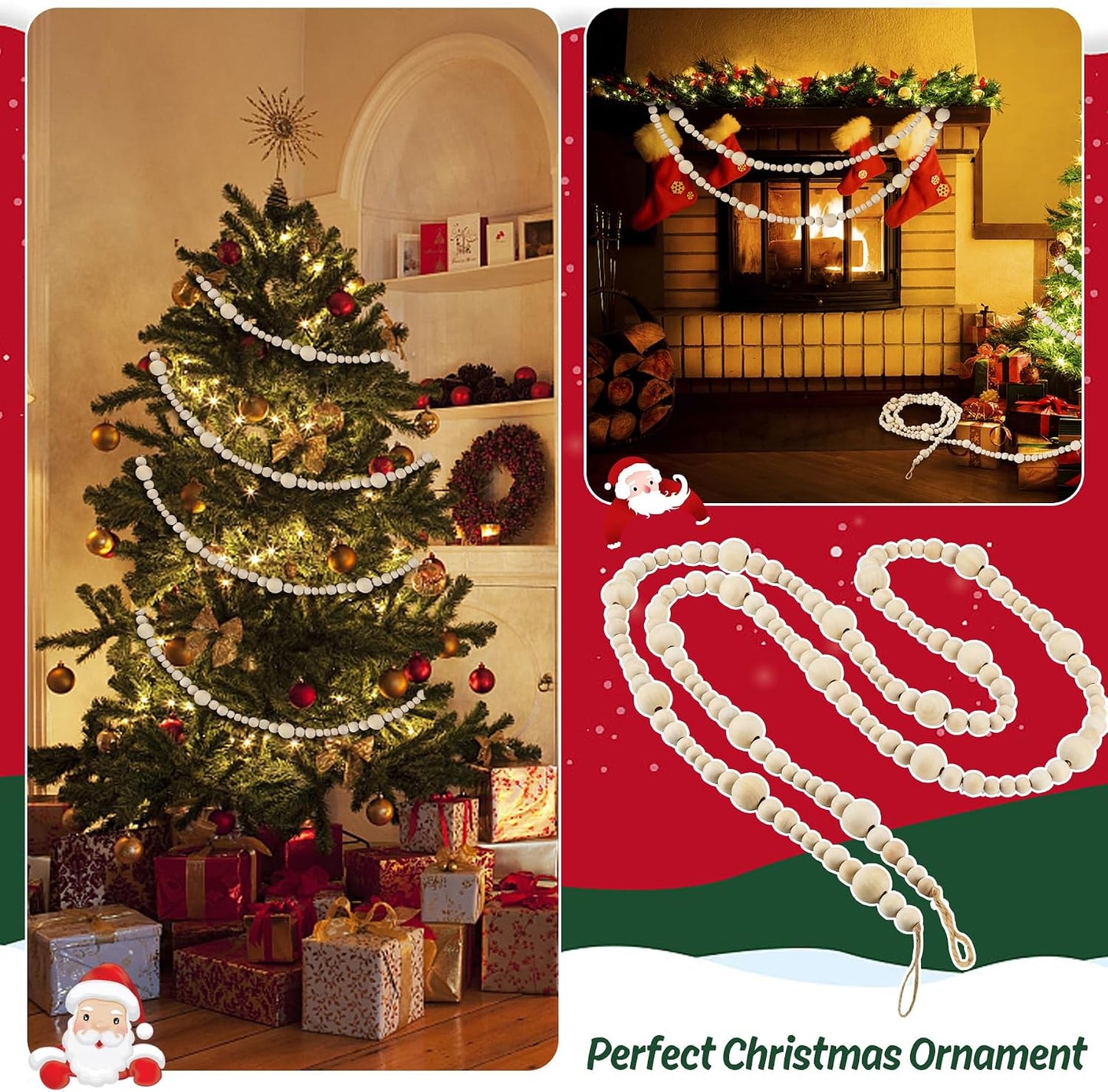 Wood Beads Garland Christmas / Natural Color / Set of 2
