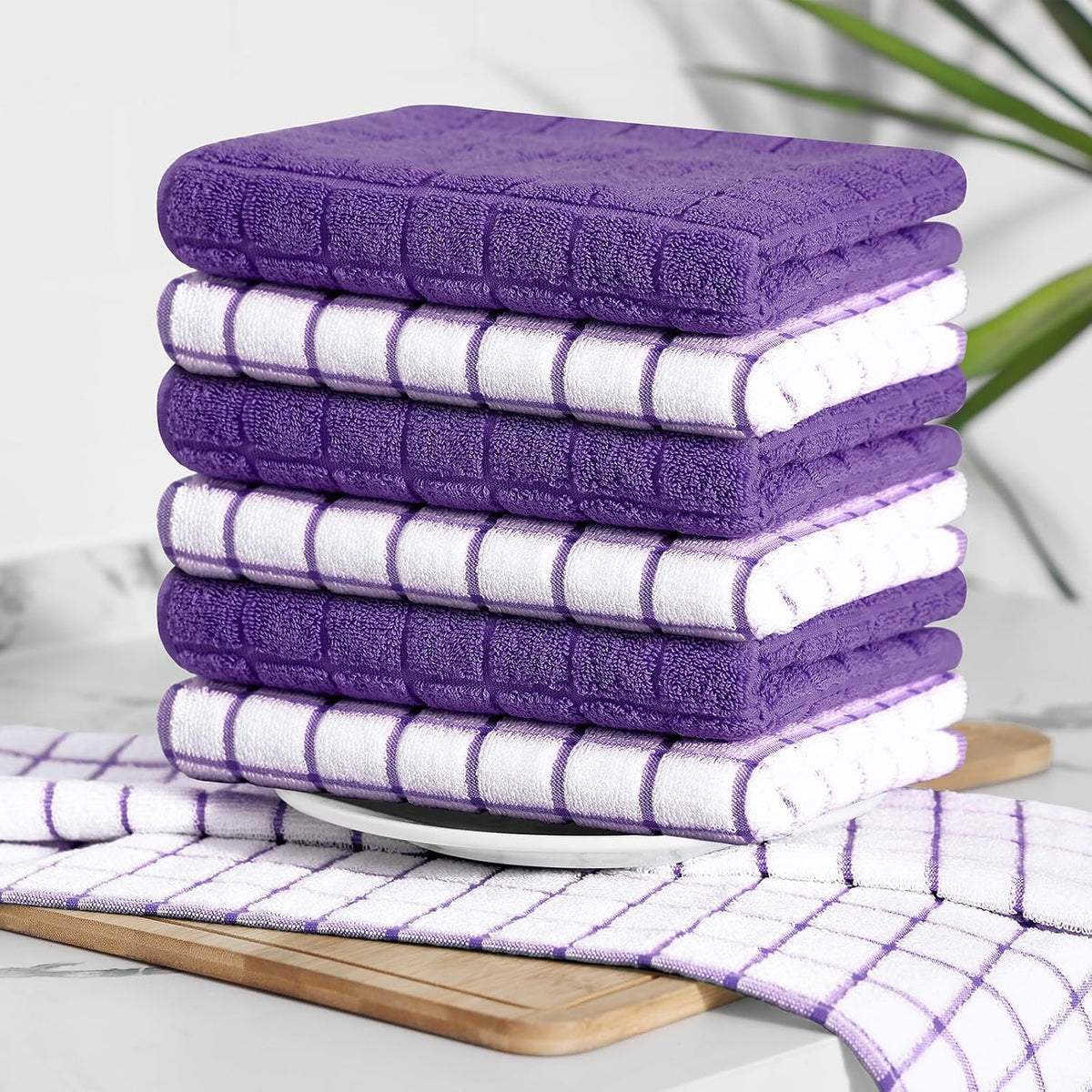 Homaxy Large Premium Cotton Kitchen Towels 16"x 28", 6 Pack, Purple | Natural Ring Spun 390 GSM Dish Towels, Super
