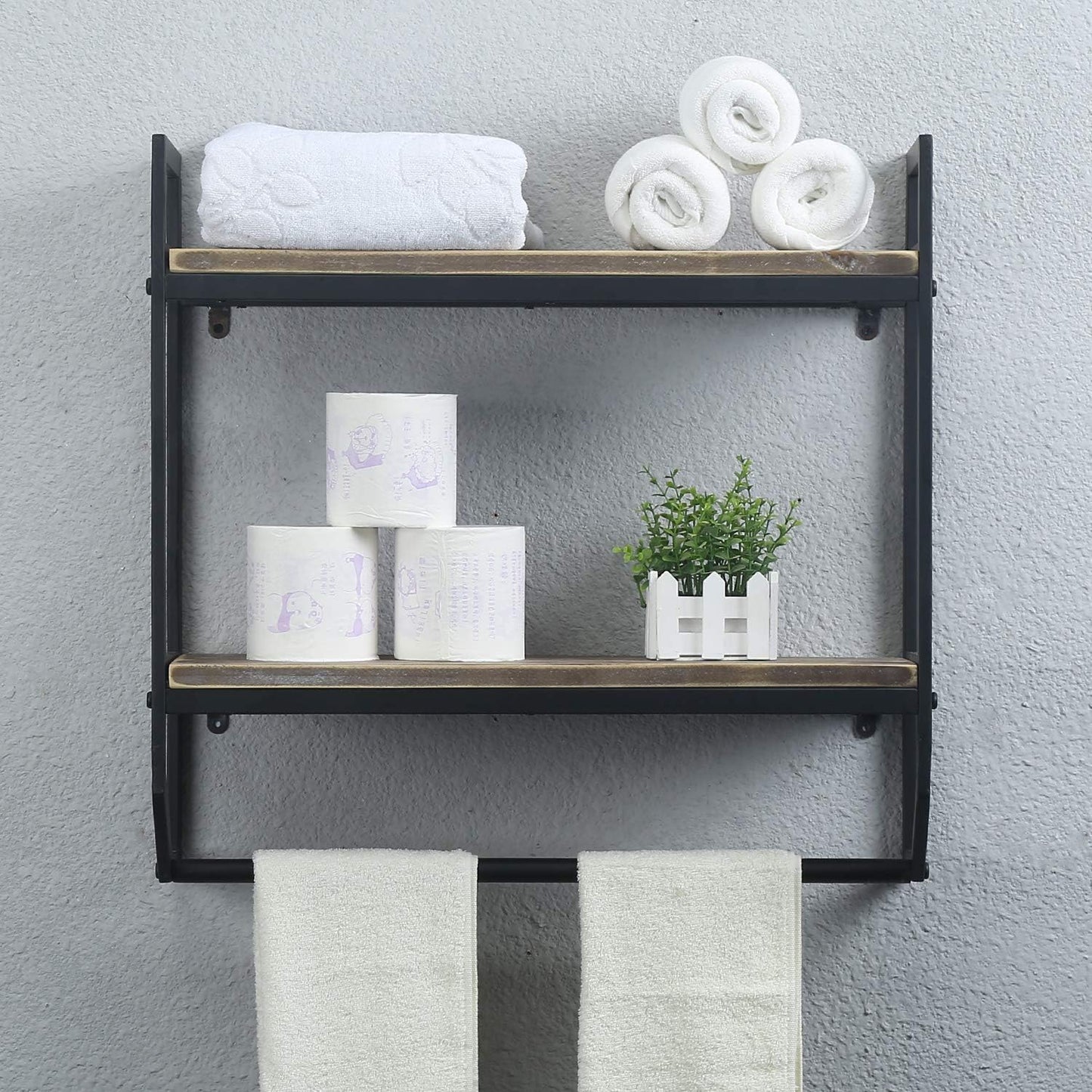 Towel Rack with Towel Bar,2-Tier 24" Bathroom Shelves Wall Mounted,Rustic Wall Shelf Over Toilet,Utility Storage Shelf
