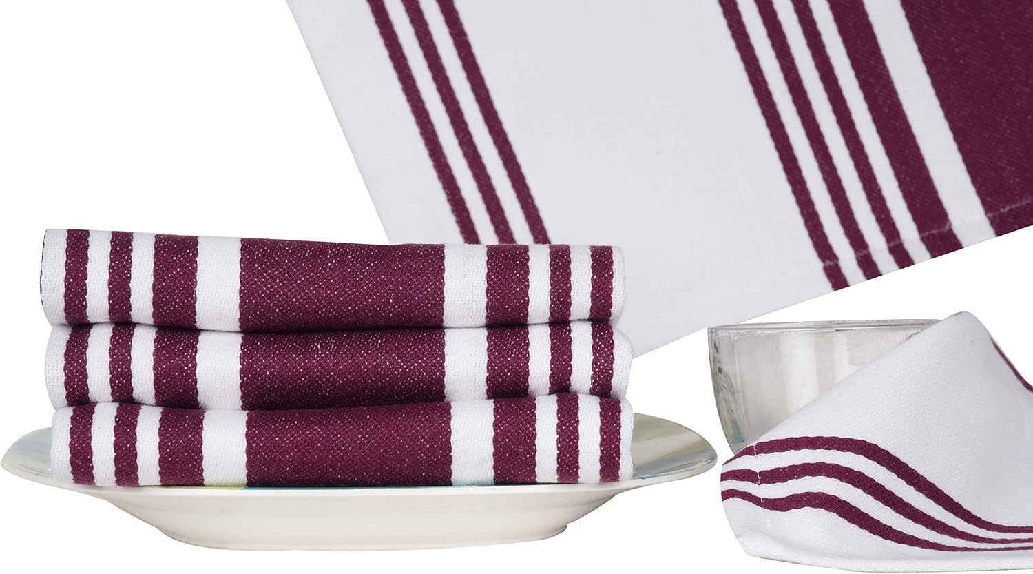 Urban Villa Kitchen Towels Cotton Dish Towels 20”x30” (Set of 6) Wine Wht