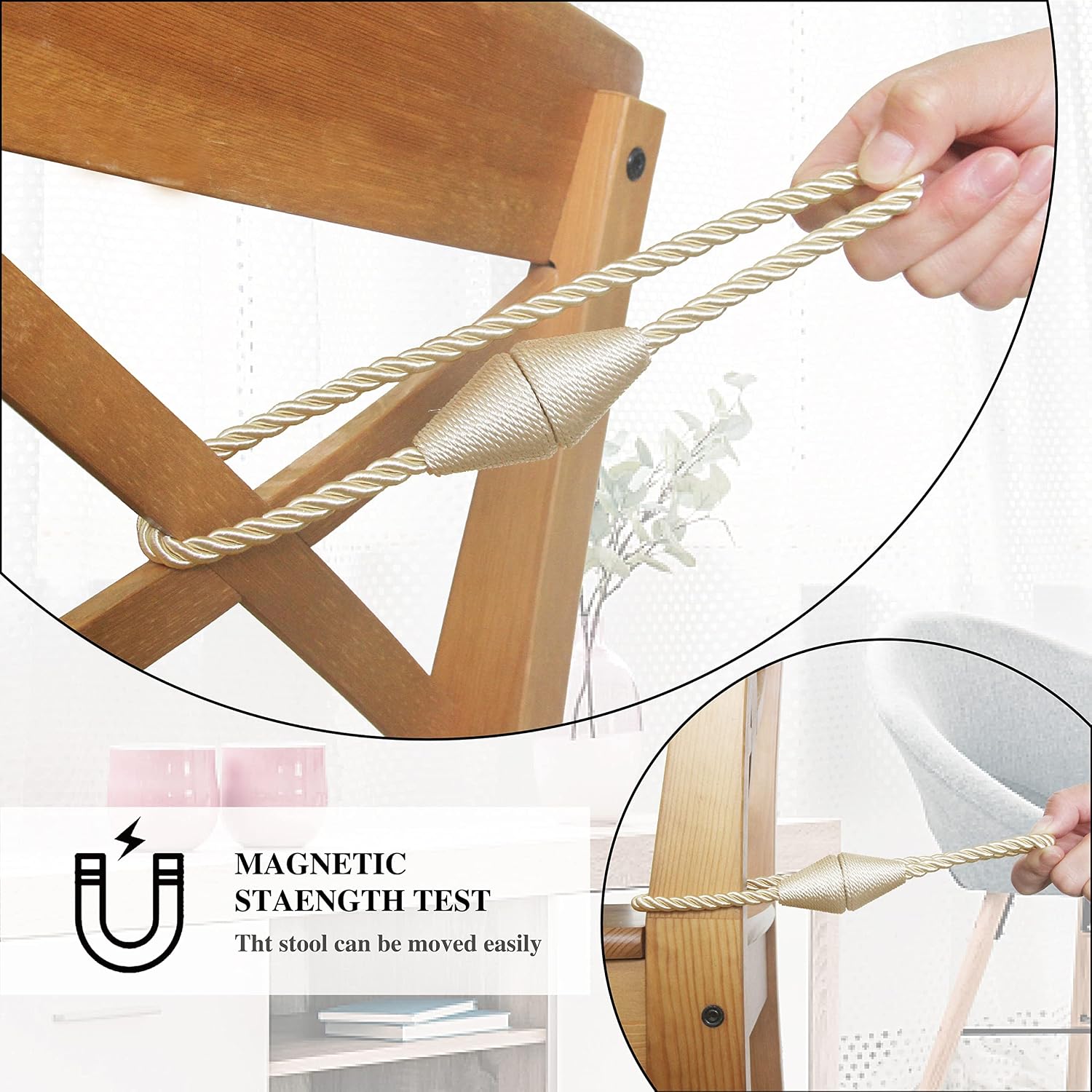 Magnetic Curtain Tiebacks Rope Decorative Holdbacks for Drapes Nieffeiy | 6 Pack Beige Modern Handmade Curtain Tie