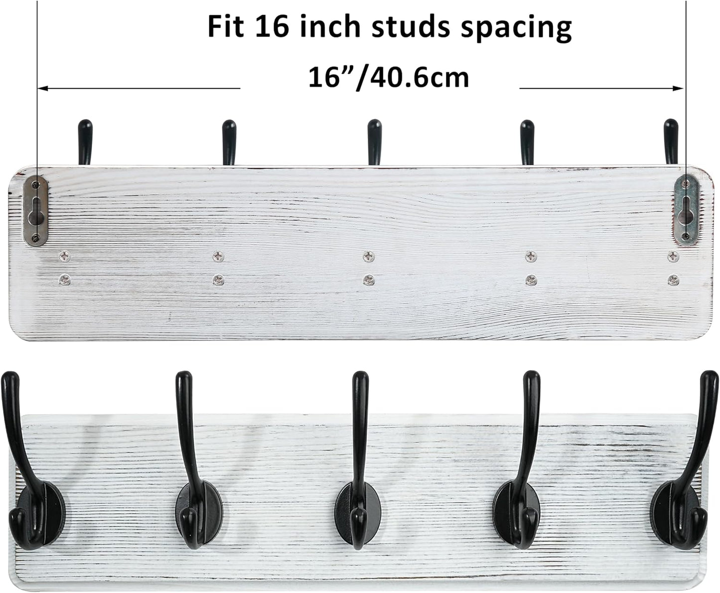 WEBI Coat Rack Wall Mounted,Coat Hooks Wall Mount,16" Hole to Hole,Large Coat Hanger Wall,5 Hooks for Hanging
