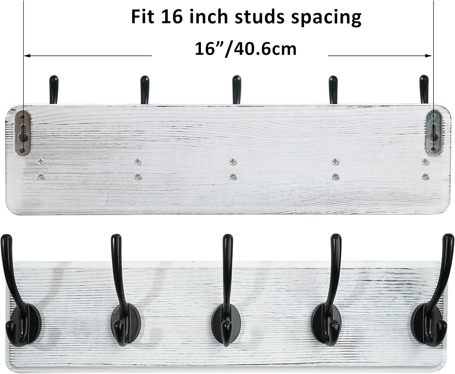 WEBI Coat Rack Wall Mounted,Coat Hooks Wall Mount,16" Hole to Hole,Large Coat Hanger Wall,5 Hooks for Hanging