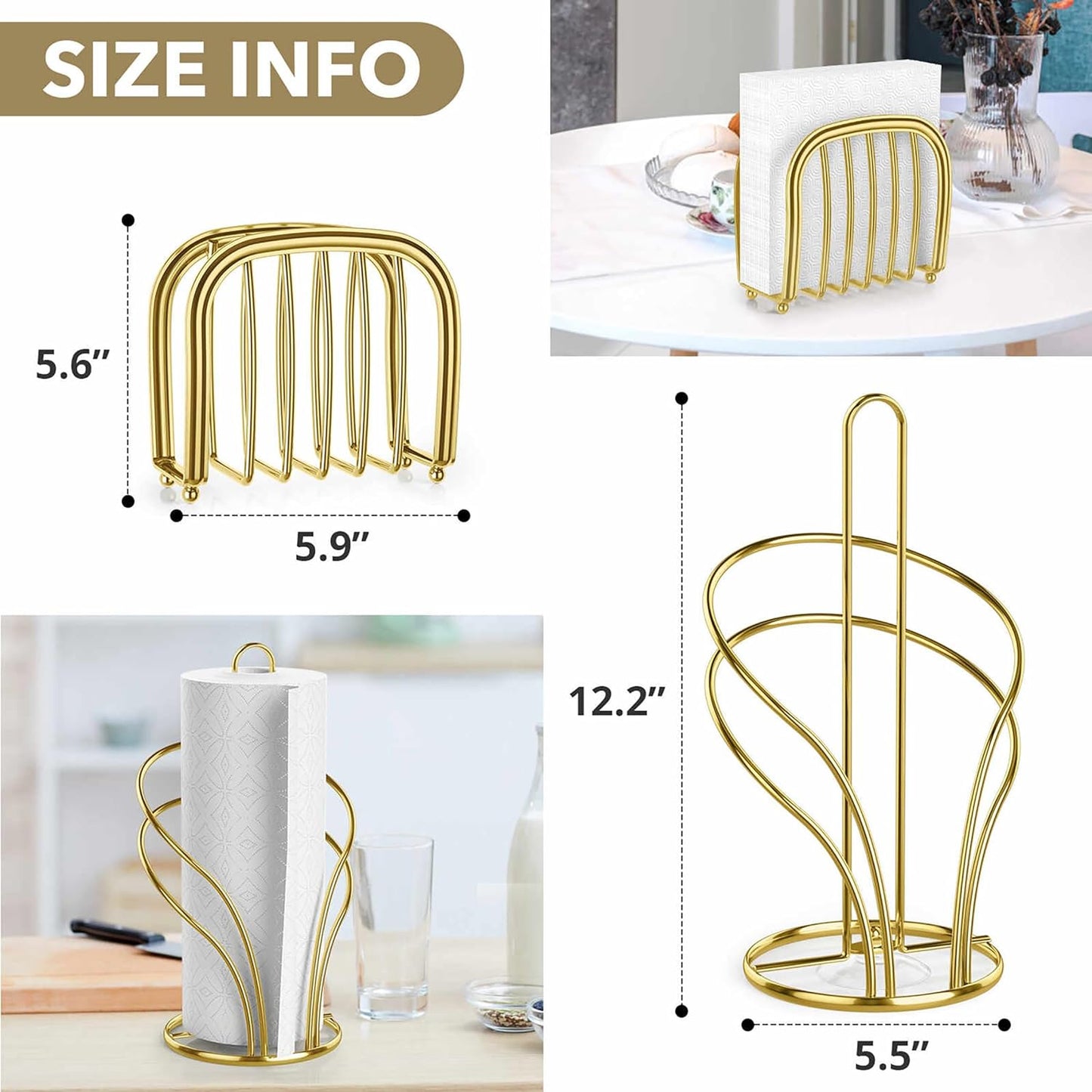 Paper Towel Holder Countertop, Stainless Steel Paper Towel Roll Holder and Paper Napkinholder Set, Standing Paper Towel