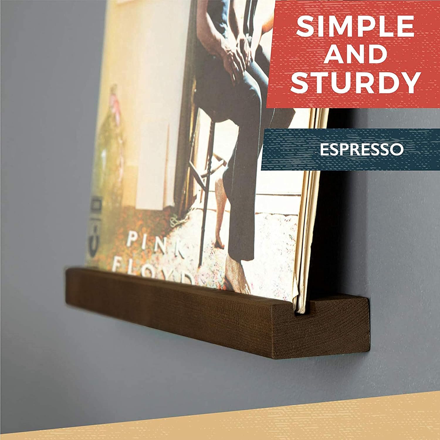 Ilyapa Vinyl Wall Mount Floating Record Shelves- 6 Pack, Espresso Wood | Solid Wood Record Shelf, Includes Wall