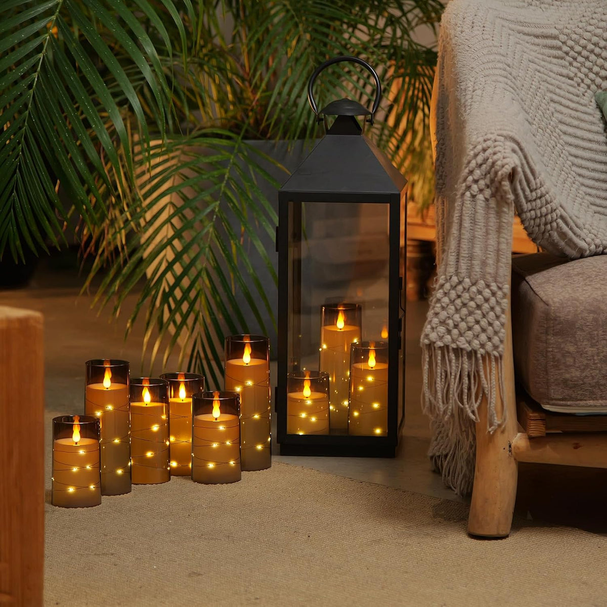 Homemory 9 Pcs Flameless Candles with Embedded Star String Fairy Lights, Battery Operated Candles, LED Fake Candles