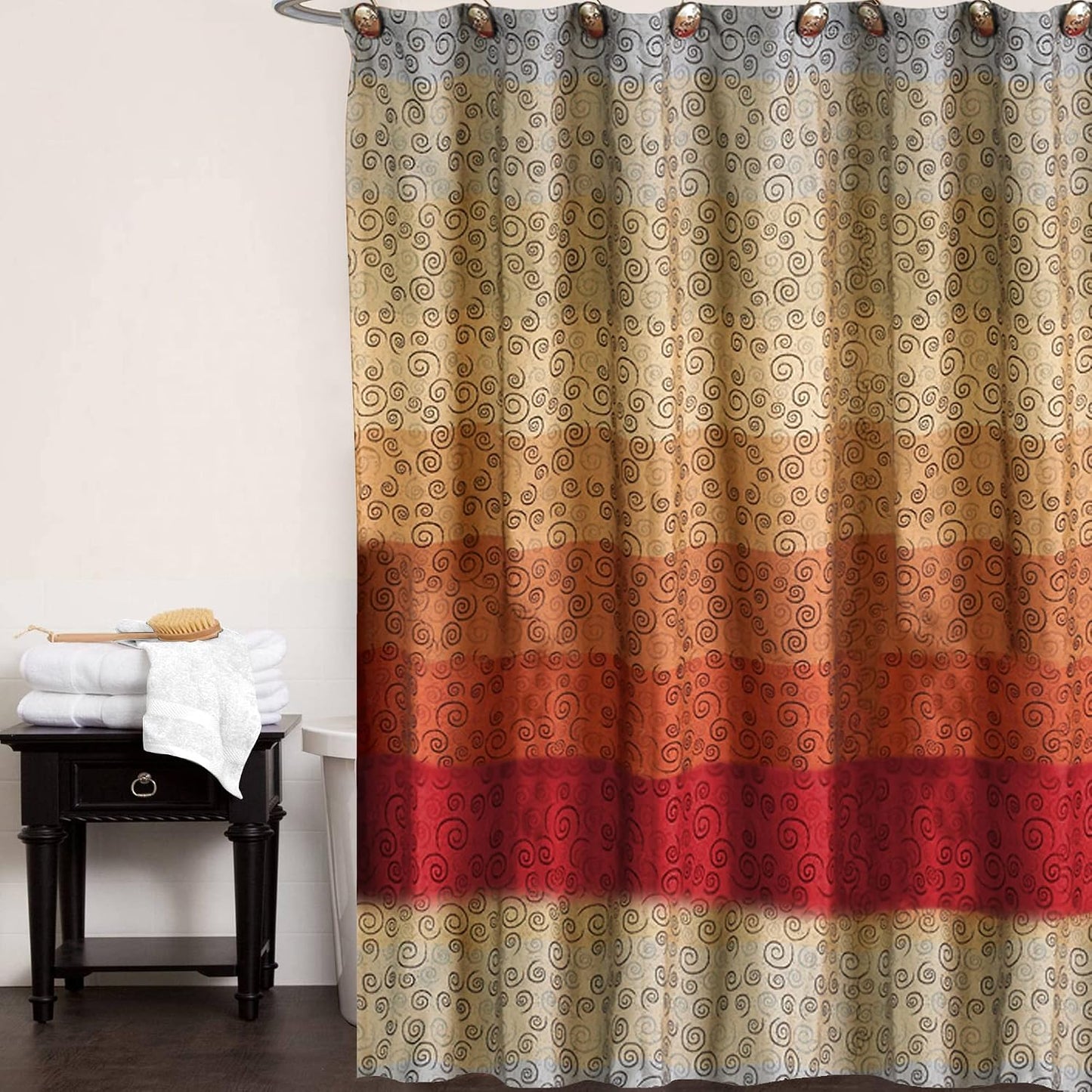 Zahari Home 13pc Miramar Bathroom Shower Curtain Sets Shower Curtain & 12 Shower Bathroom Hooks Modern Classic Luxury