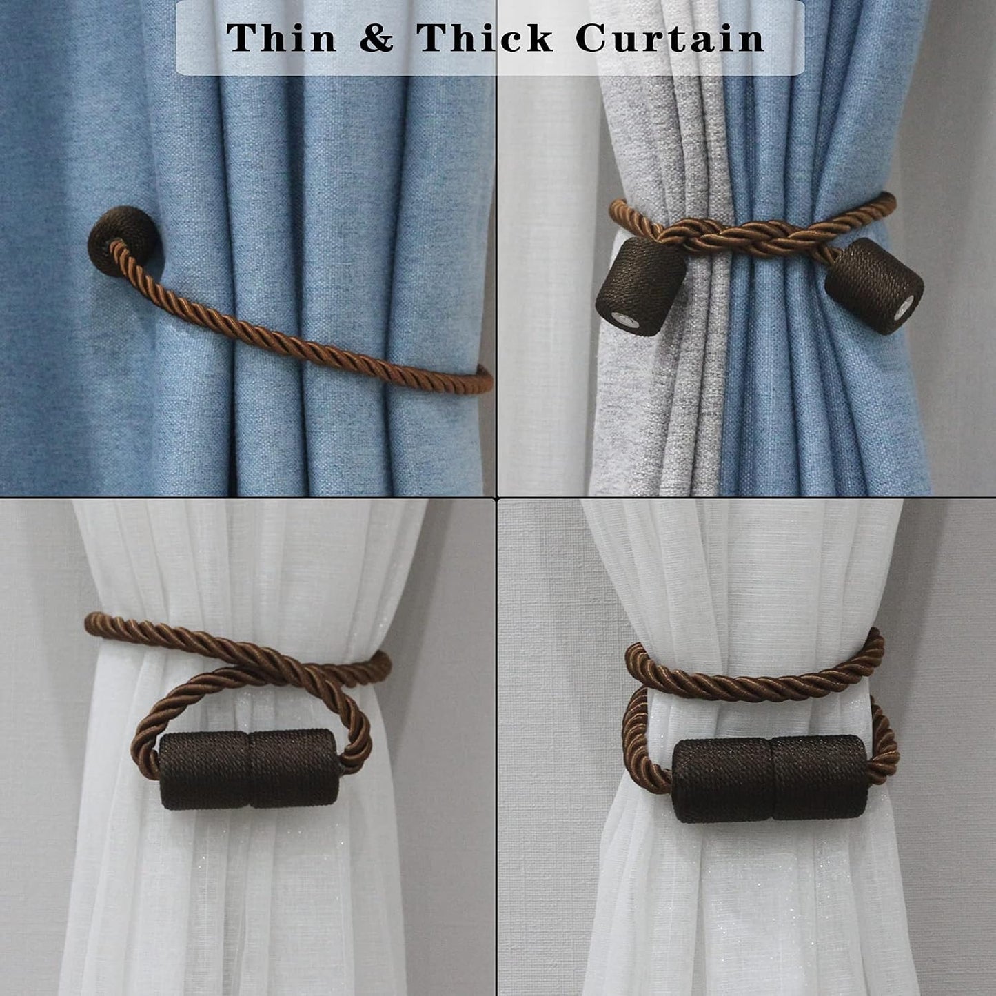 Magnetic Curtain Tiebacks Holdbacks Decorative Tie Backs for Windows Porlau | 6 Pack Coffee Modern Outdoor Drapes