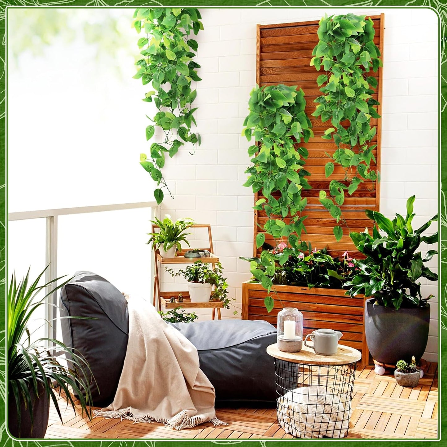 Faux Hanging Plant Artificial Greenery / Green Pothos Ivy Vines / Set of 2