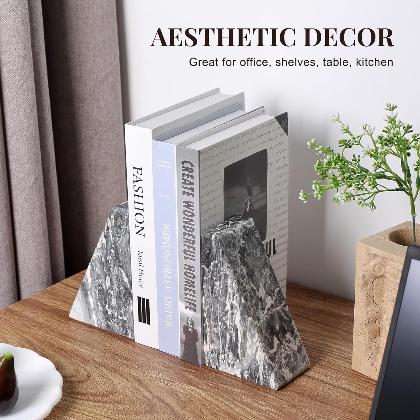 Marble Bookends / Large Bookends for Heavy Books / Gray