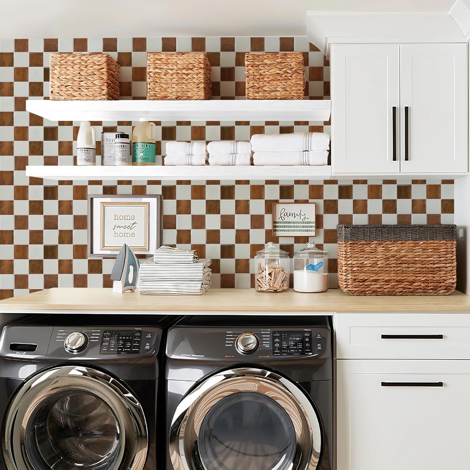 3D Adhesive Peel and Stick Tile Backsplash / White,orange / 9 x 9