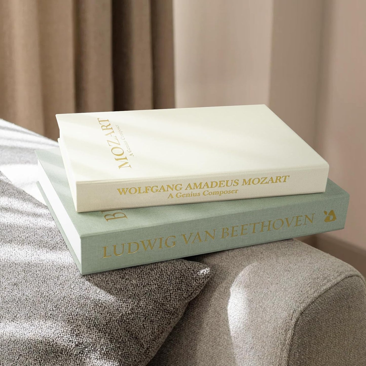 Minimalist Linen Hardcover Faux/Fake Books / Sage-beige / Musician / Set of 2