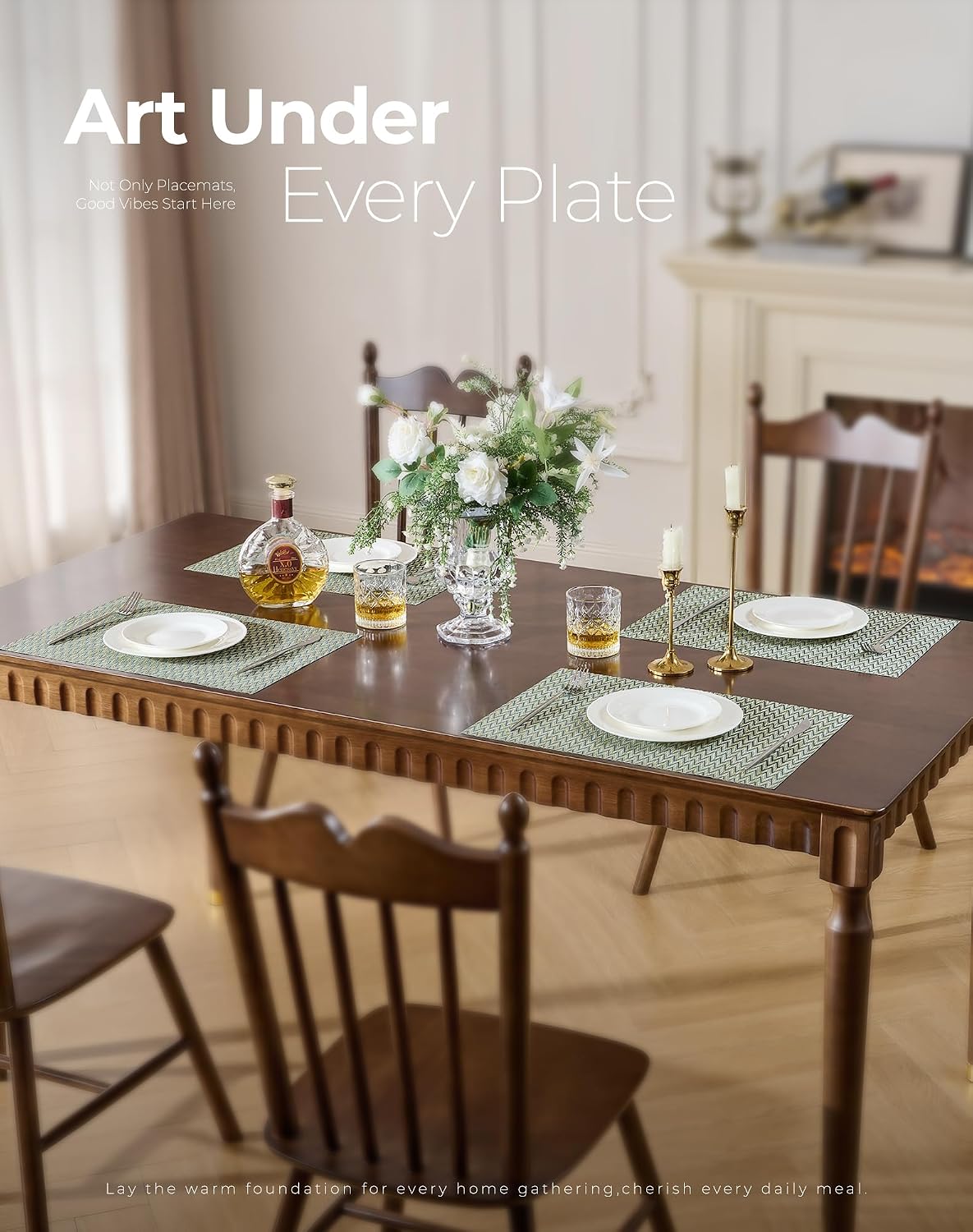 Leetaltree Woven Vinyl Placemats Set of 8,Green Zigzag | High Density，Stain Resistant, Easy to Clean, Washable Table