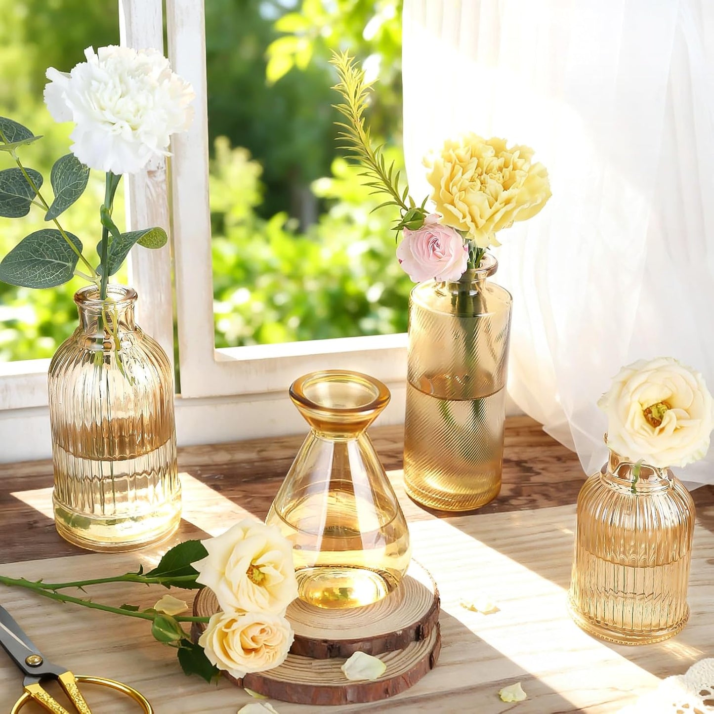 Amber Glass Bud Vases / Standard-gold Amber / Set of 36