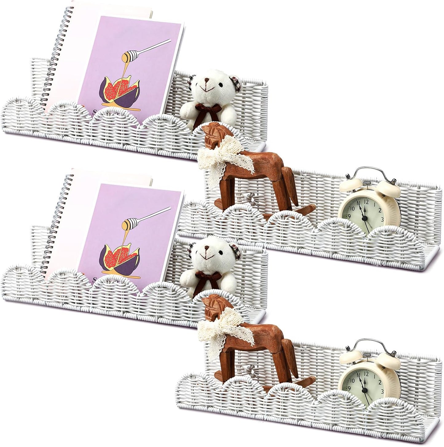Nursery Book Shelves Rattan Scalloped Floating Bookshelves Wicker Boho / 15.8 Inch / Cute / Set of 4