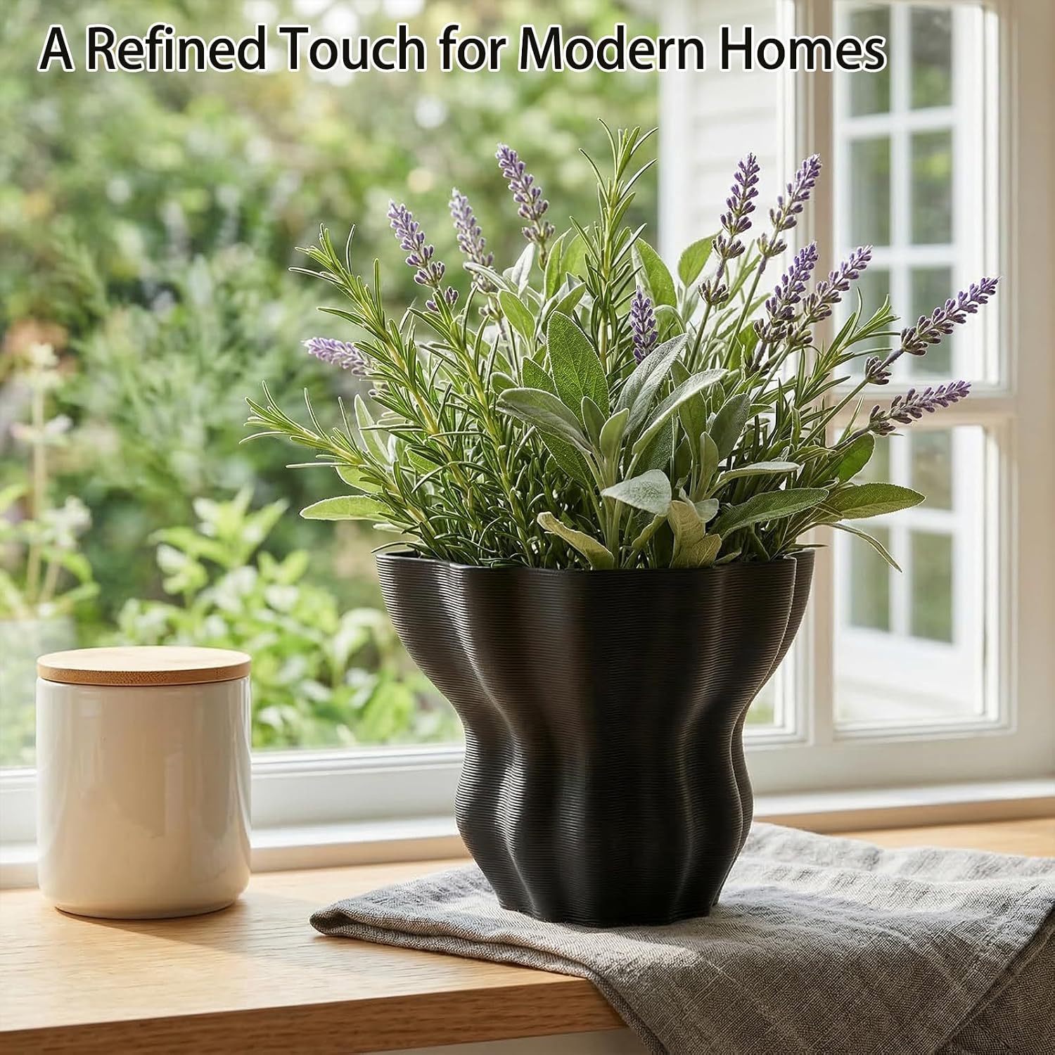 Contemporary Black Ceramic Vase / Black-c, 5.5 Inch