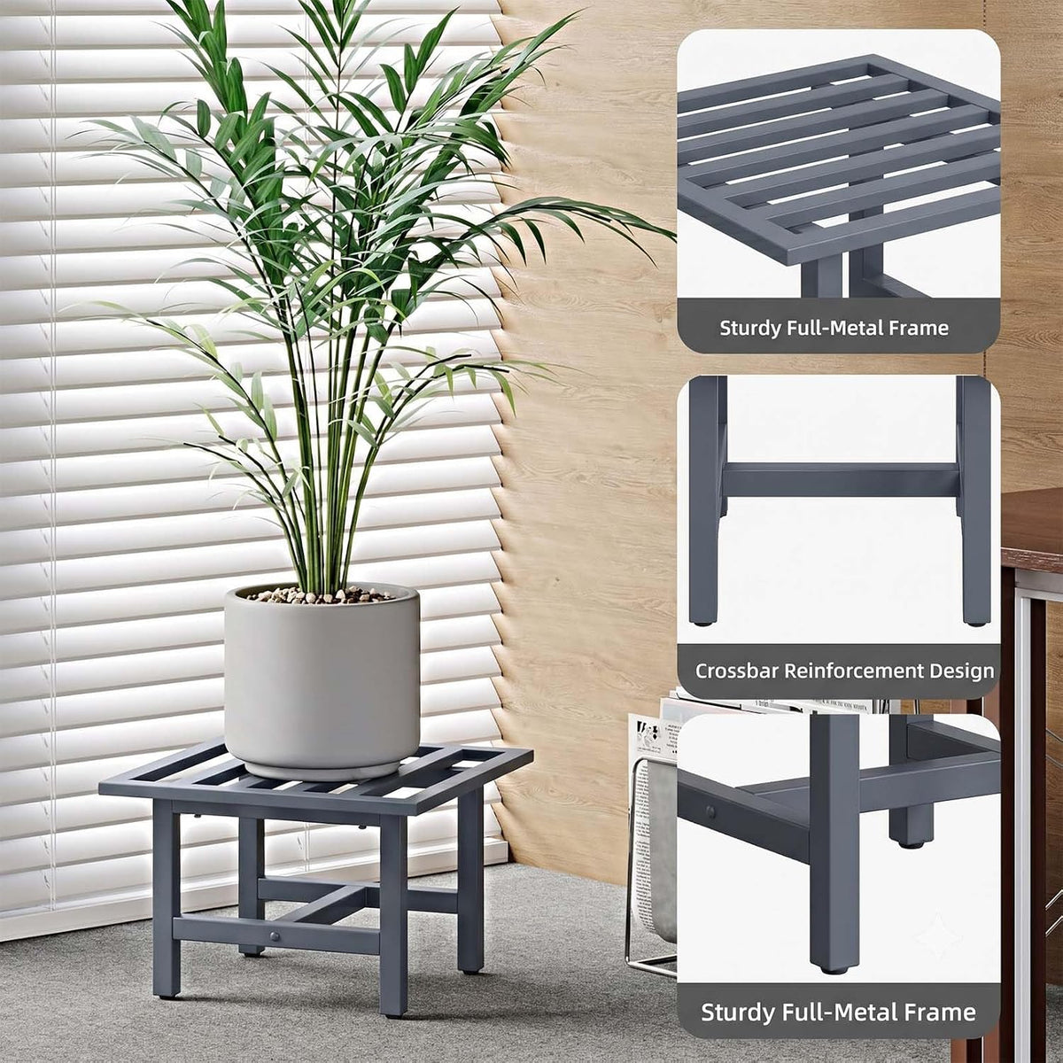 Heavy Duty Metal Plant Stand Outdoor, 330 lbs Wrought Iron Square Plant Stand Indoor, Rustproof Low Pedestal for Large