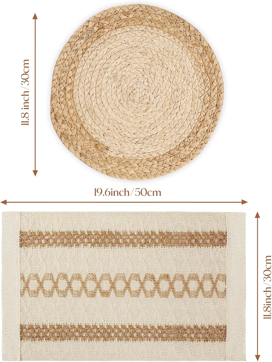 YANGQIHOME Boho Placemats Set of 8, Farmhouse Rustic Woven Placemats for Dining Table Decor, Handmade Braided Place