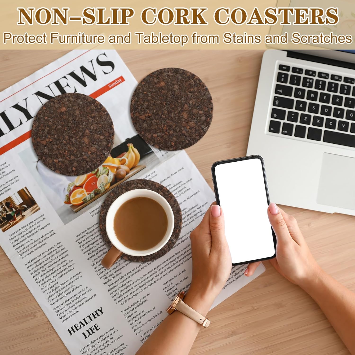 Holder Elegant Dark Cork Cup Pads / Black / Set of 9