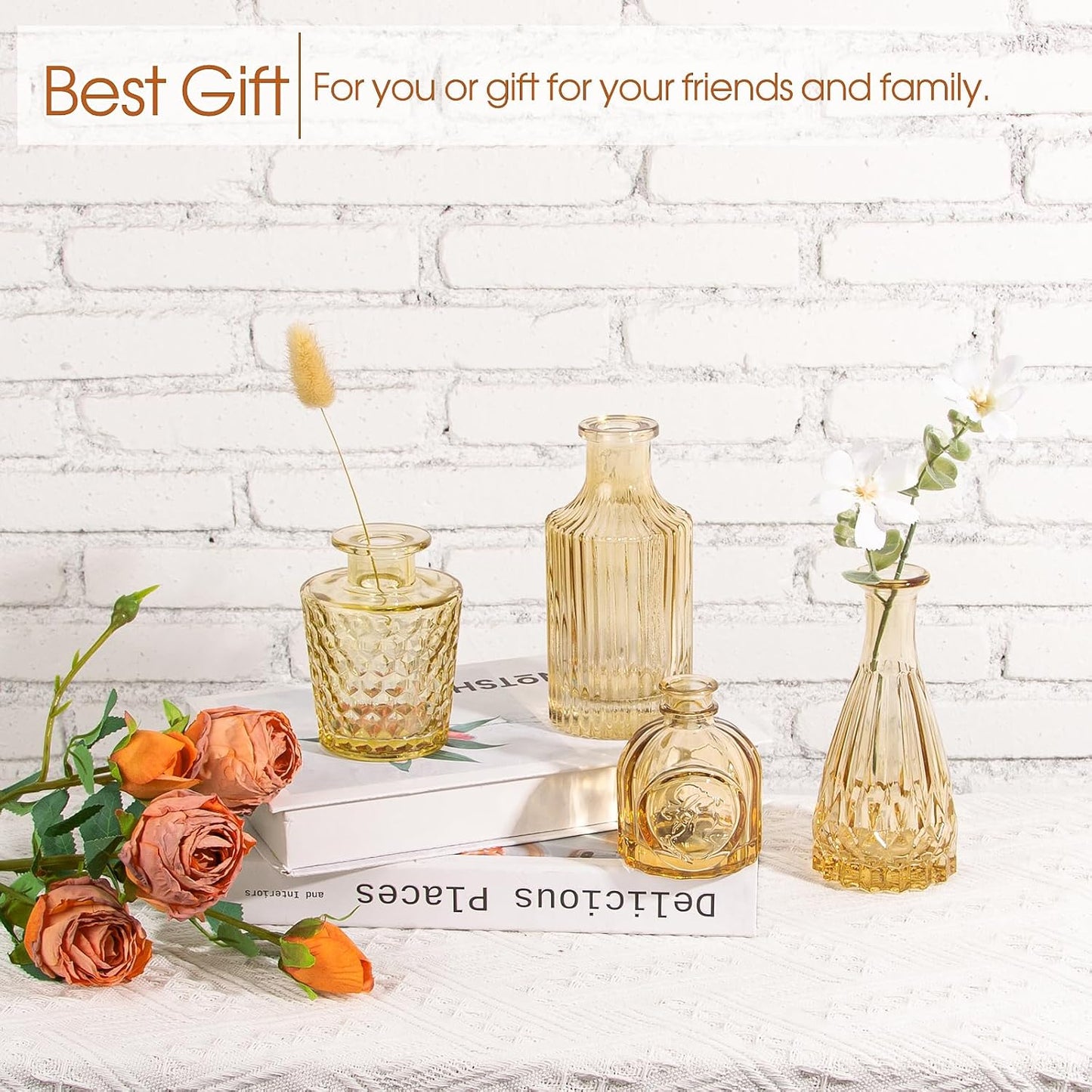 Glass Bud Vases / Amber / Gold / Set of 12