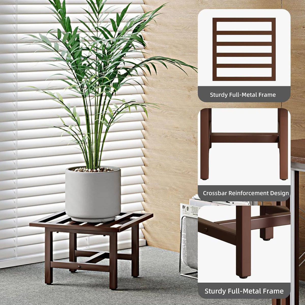 Heavy Duty Metal Plant Stand Outdoor, 330 lbs Iron Square Plant Stand Indoor, Rustproof Low Pedestal for Large Flower