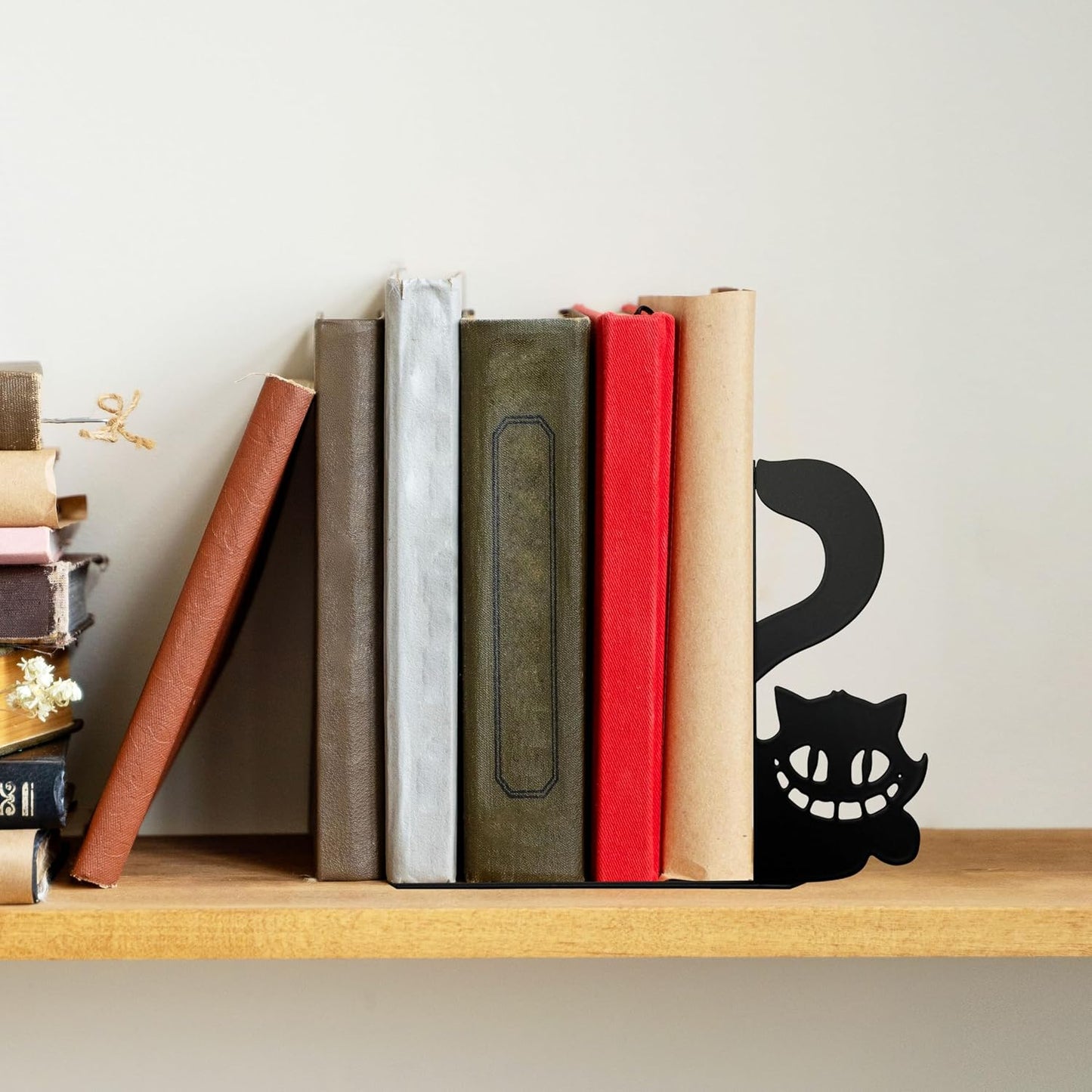 Metal Cat Bookends Funny Cheshire Cat Peeking Book Ends