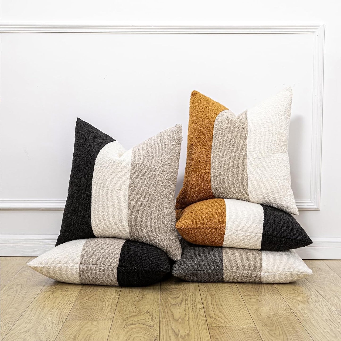 Decorative Textured Boucle Pillow Covers Modern / 18 x 18 / Cream/khaki/orange Brown / Set of 2