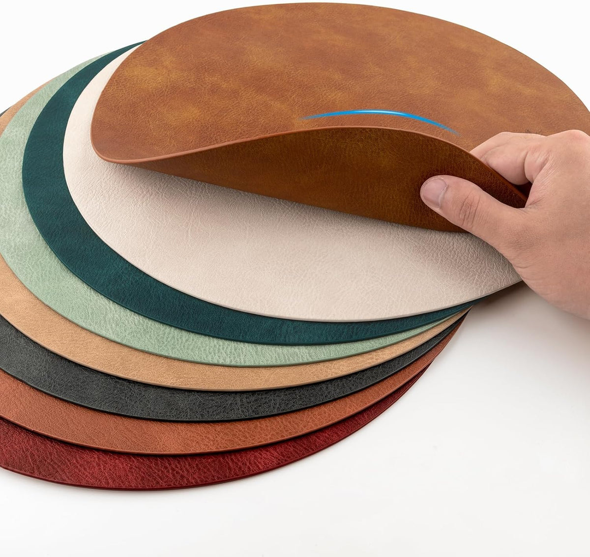 ADRIMER Placemats, Heat Resistant Round Placemats Set of 12 Washable, Waterproof Table Mats, Wipeable Faux Leather