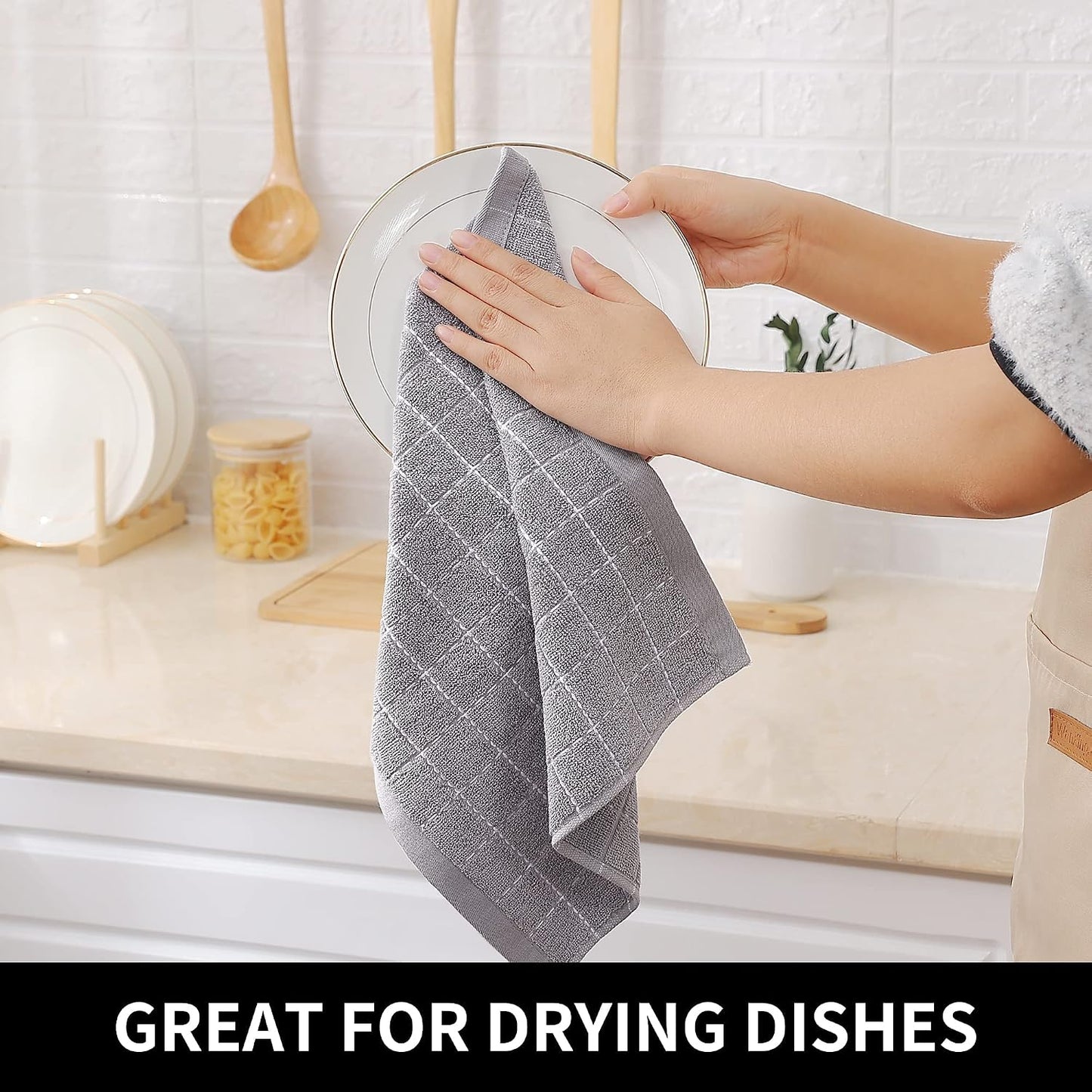Homaxy 100% Cotton Terry Kitchen Dish Cloths, 12 Pack, Light Grey | Ultra Soft and Absorbent Dish Towels for Kitchen