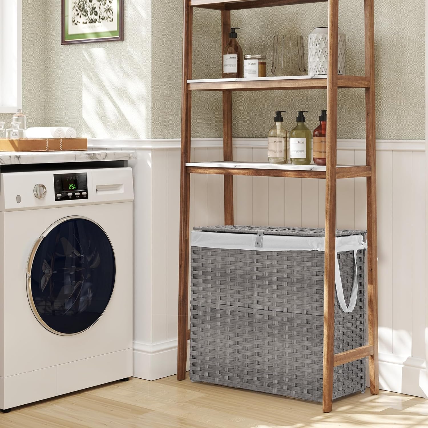 29 Gallon Wicker Clothes Basket / Grey / 110L