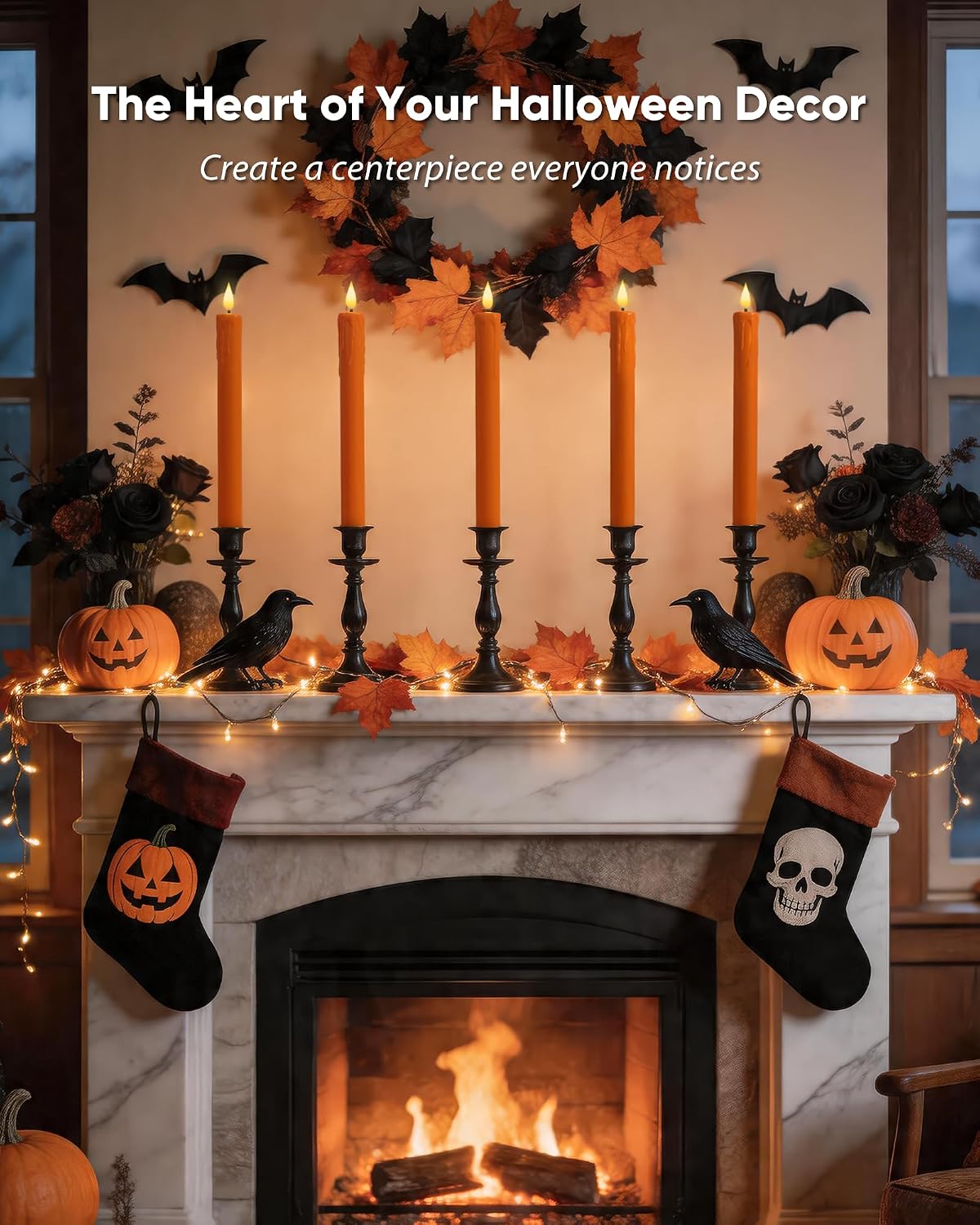 Homemory Orange Flameless Taper Candles with Remote Timer, 9.6 Inch Real Wax Battery Operated Candlesticks, Flickering