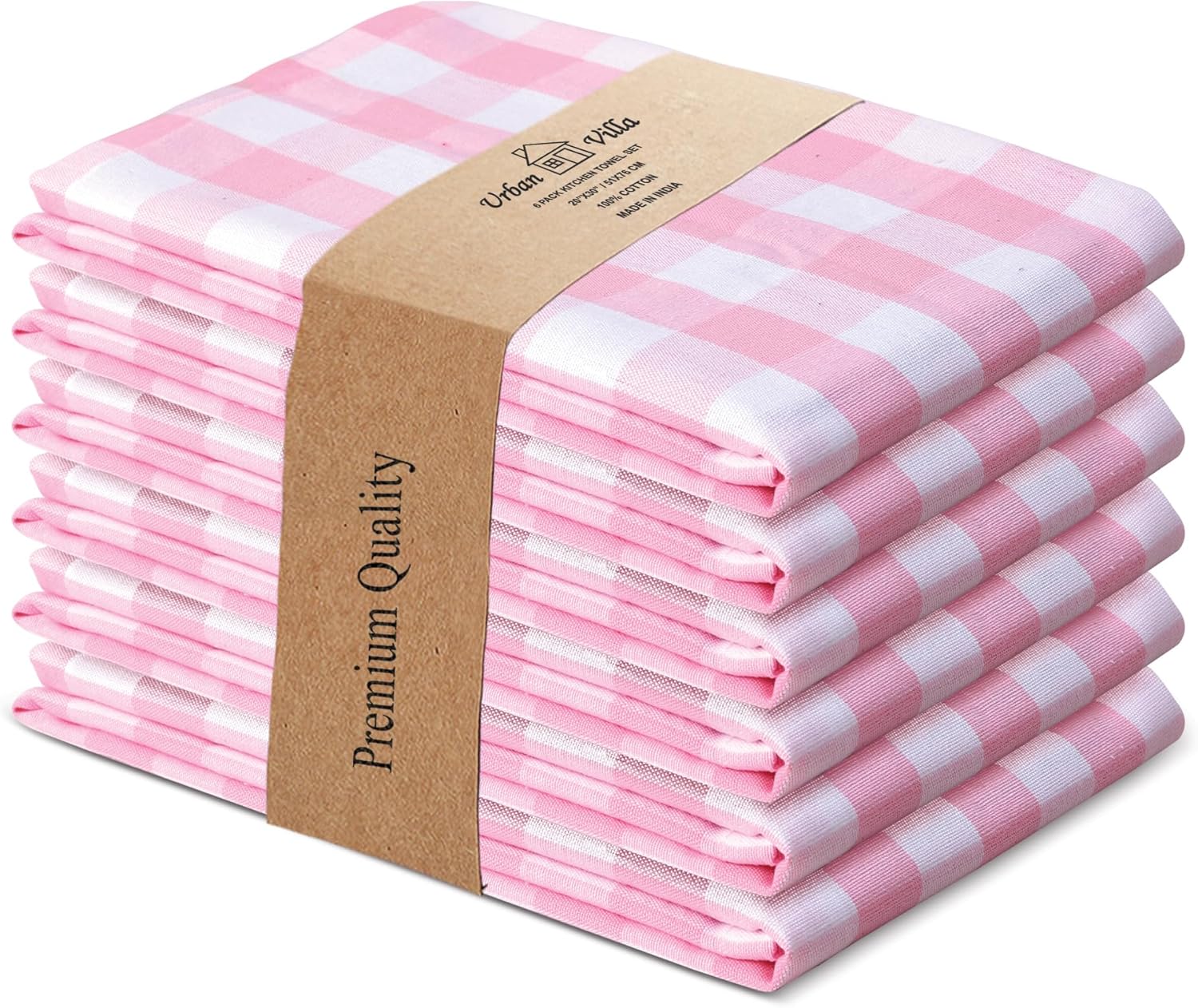 Urban Villa Kitchen Towels Cotton Dish Towels 20”x30” (Set of 6) Pink Wht