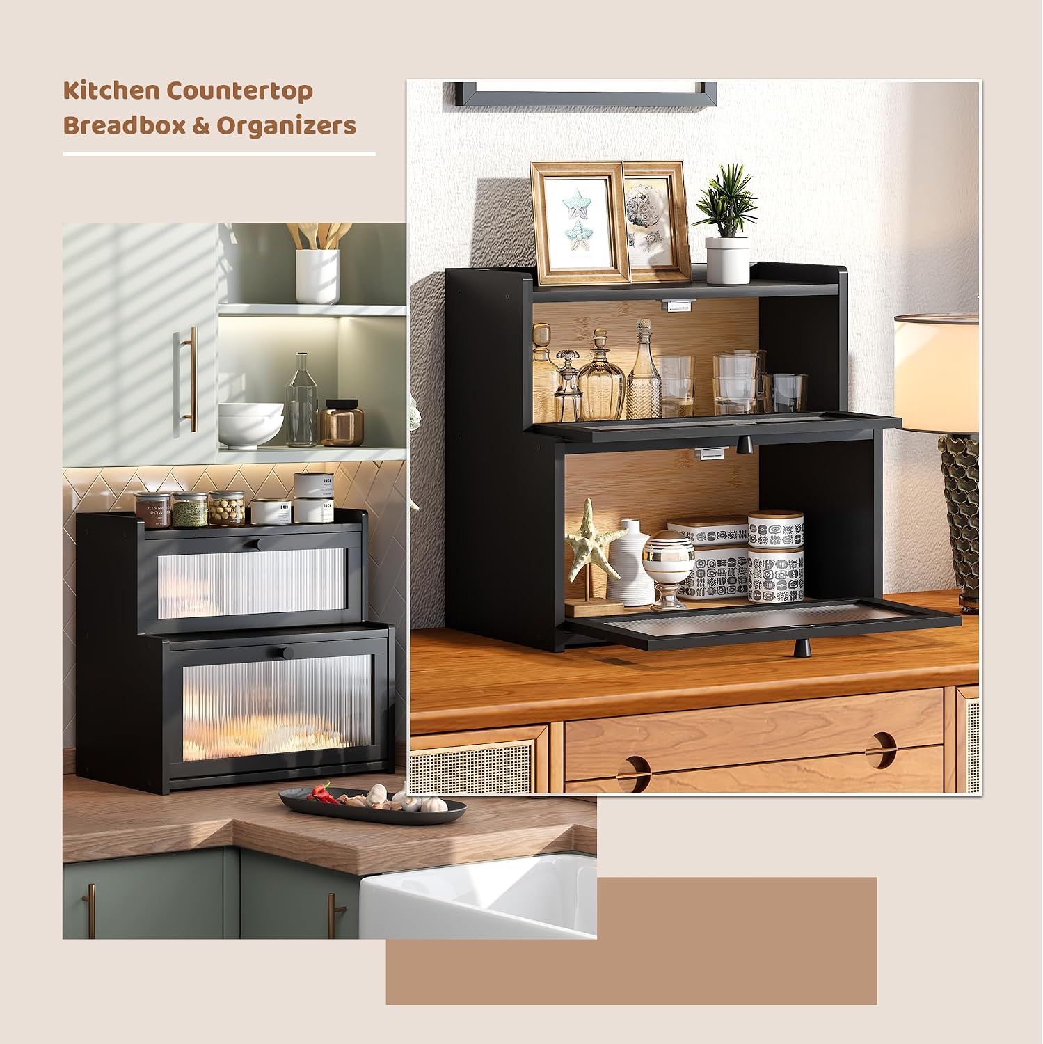 Bread Box for Kitchen Countertop Double Layer Large Corner Bread Box Capacity Bread Storage Bin Farmhouse Breadbox