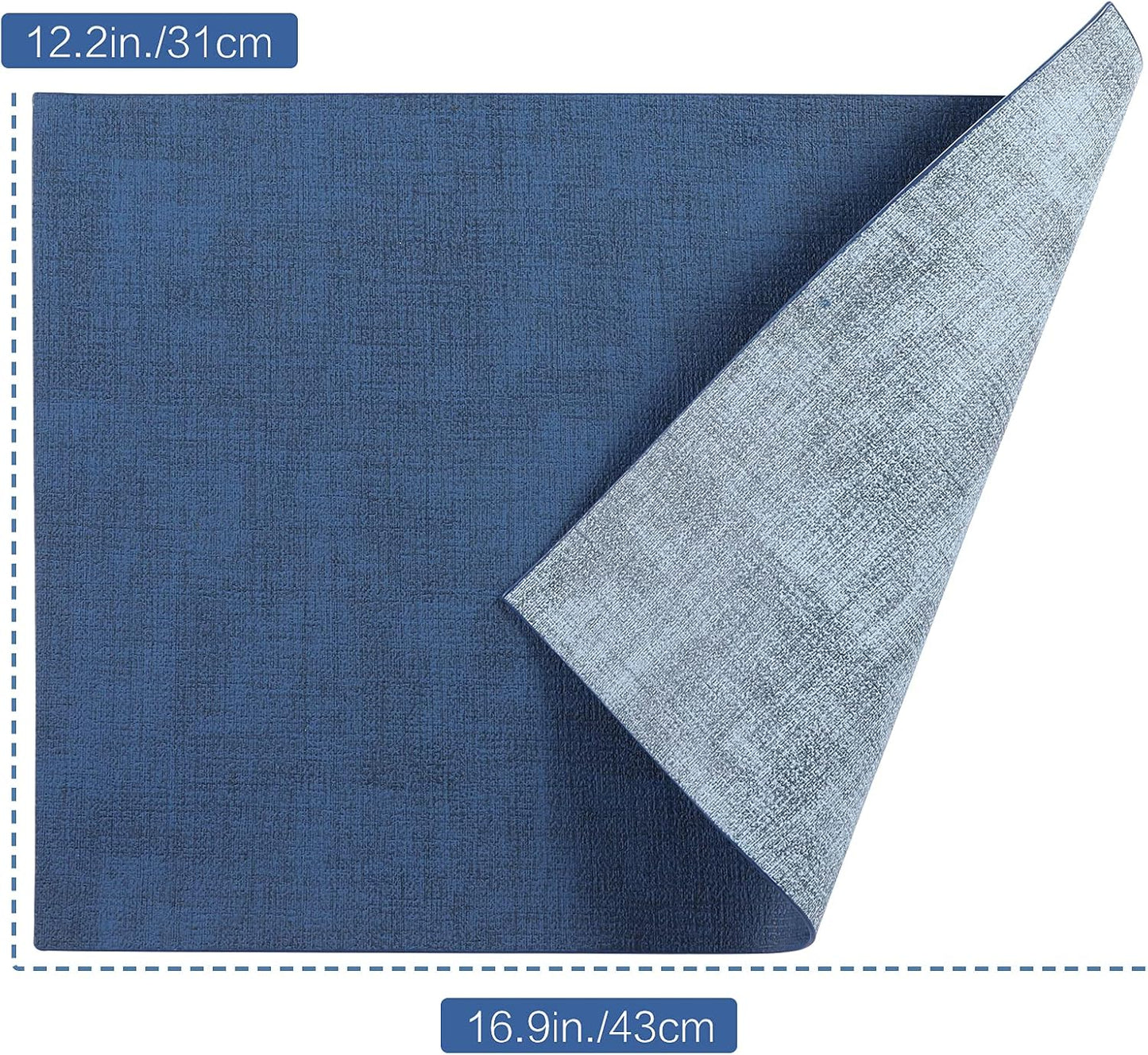 Leather Placemats Table Mats Set of 6, Navy Blue & Light Blue | Reversible Non-Slip Table Placemats, Heat-Resistant and