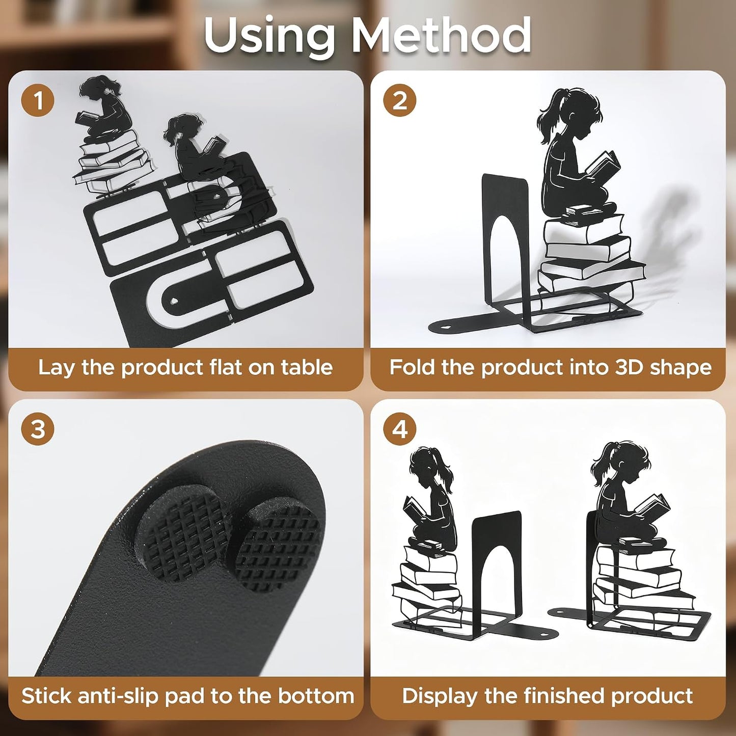 Foldable Metal Decorative Bookends / Girl