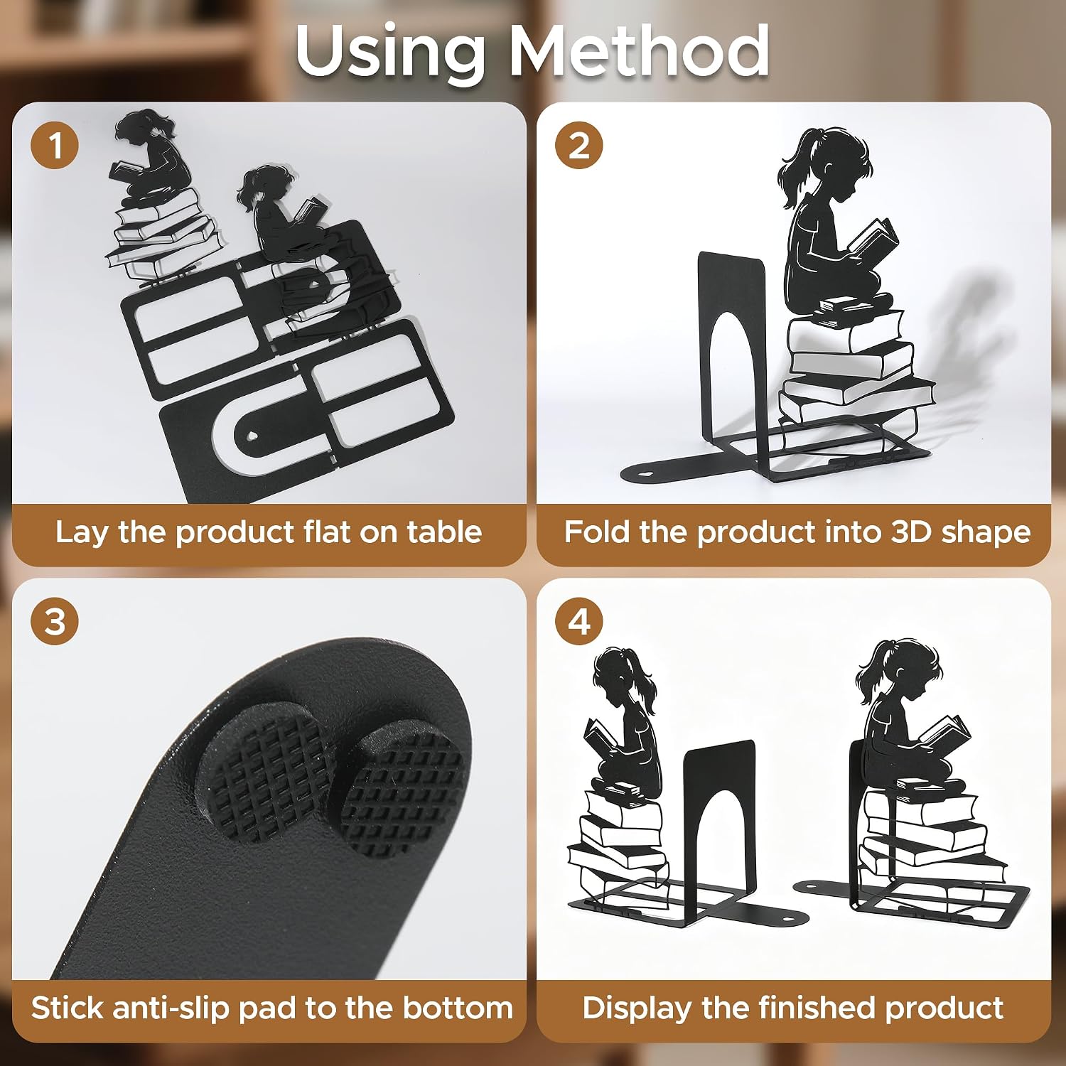 Foldable Metal Decorative Bookends / Girl