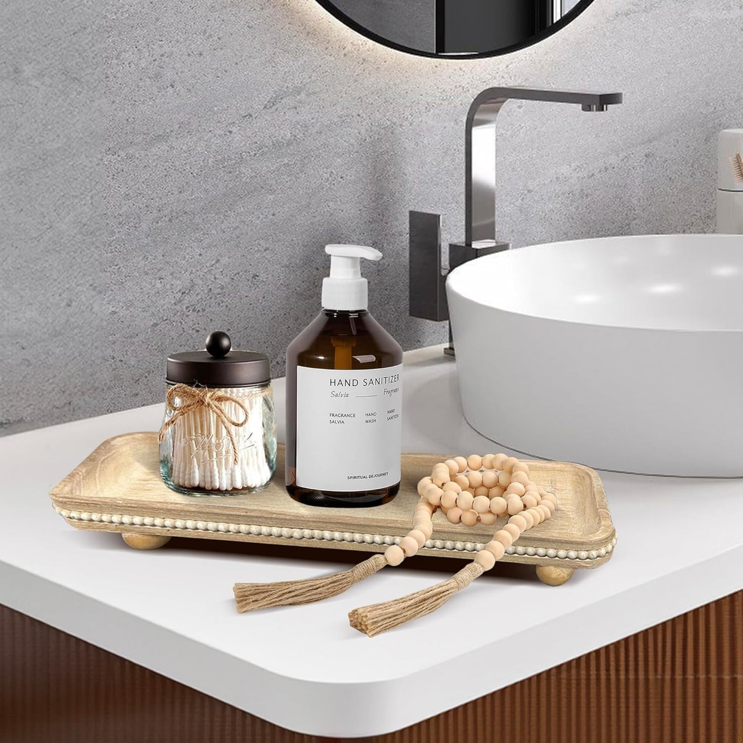 Oval Wooden Decorative Tray / White Wash