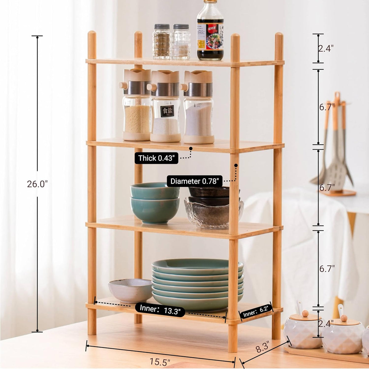 4-Tier Bamboo Coffee Bar Organizer,Coffee Bar Accessories, Mul-tifunctional Wooden Beaded Coffee Station Countertop