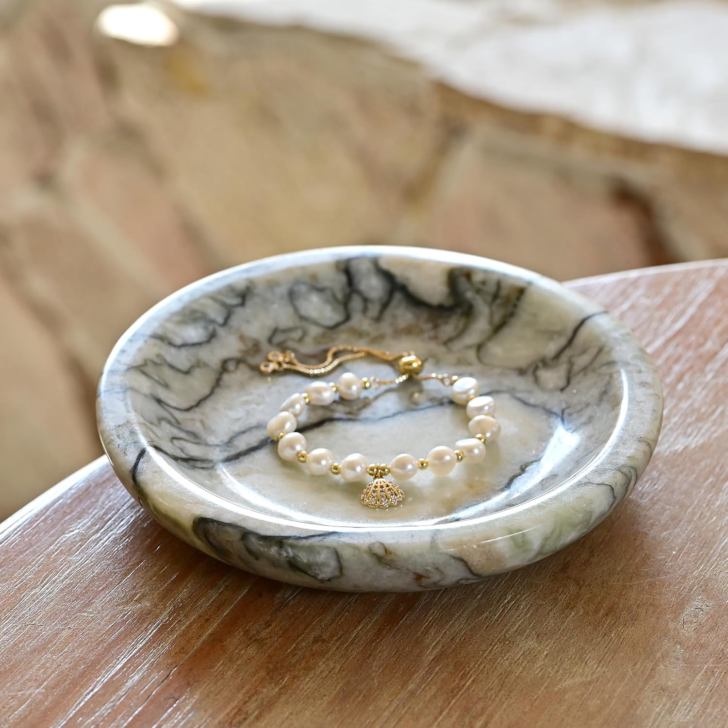 Marble Ring Dish Jewelry Tray / Cold Emerald / Natural