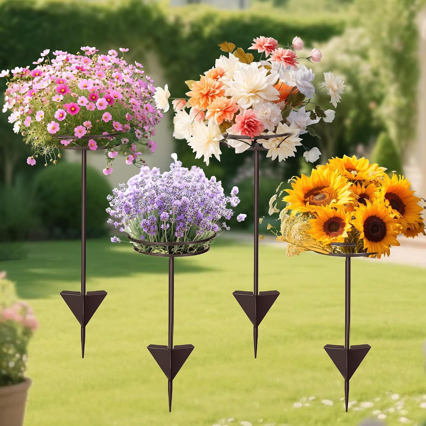 Tellingyou 4 Pack Adjustable Outdoor Flower Pot Stand, Plant Stands(Brown) | Metal, Spring Summer Versatile Plant