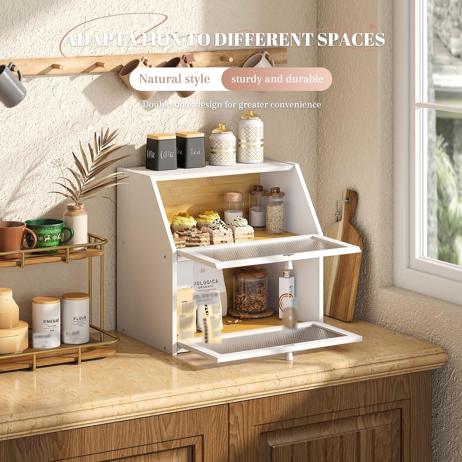 STDDRE Bread Box for Kitchen Countertop Bin Double Layer Bread Box Storage Container Extra Large Capacity with Diamond