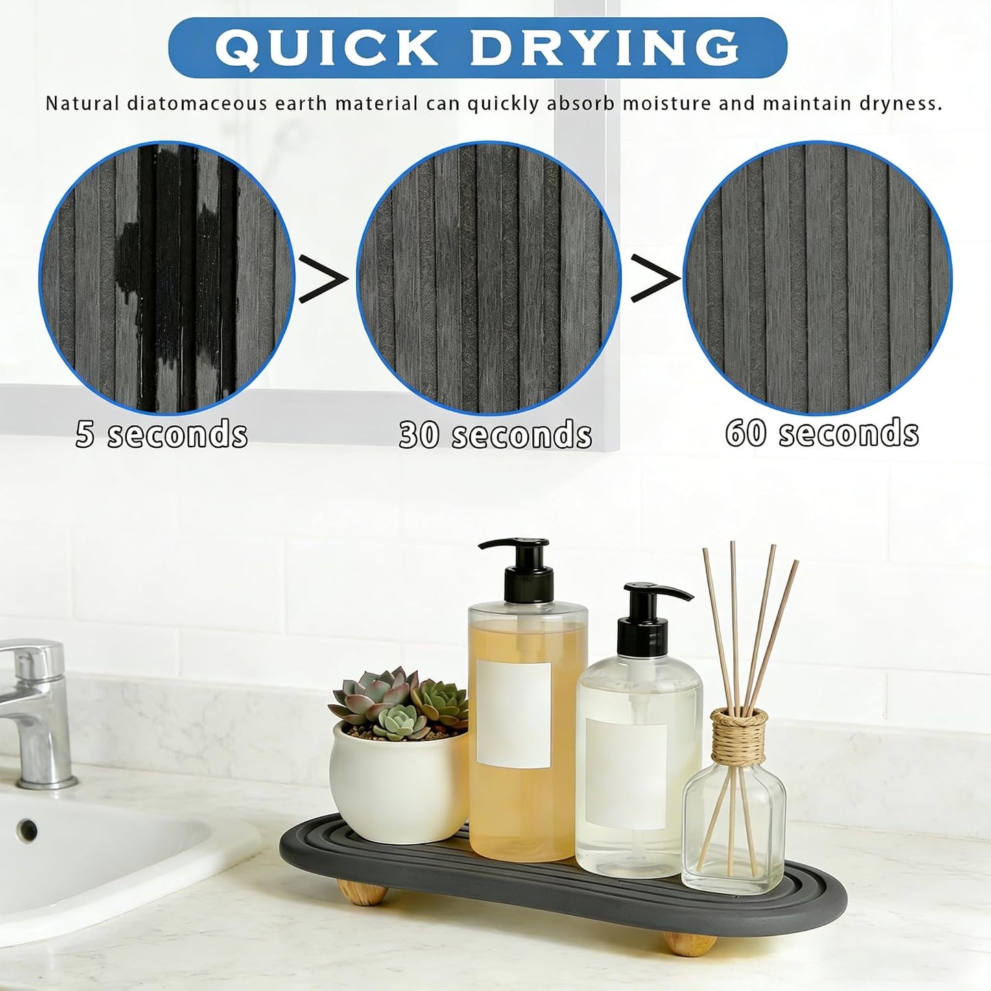 Instant Dry Sink Tray / Dark Gray Wooden Foot 4circles Large