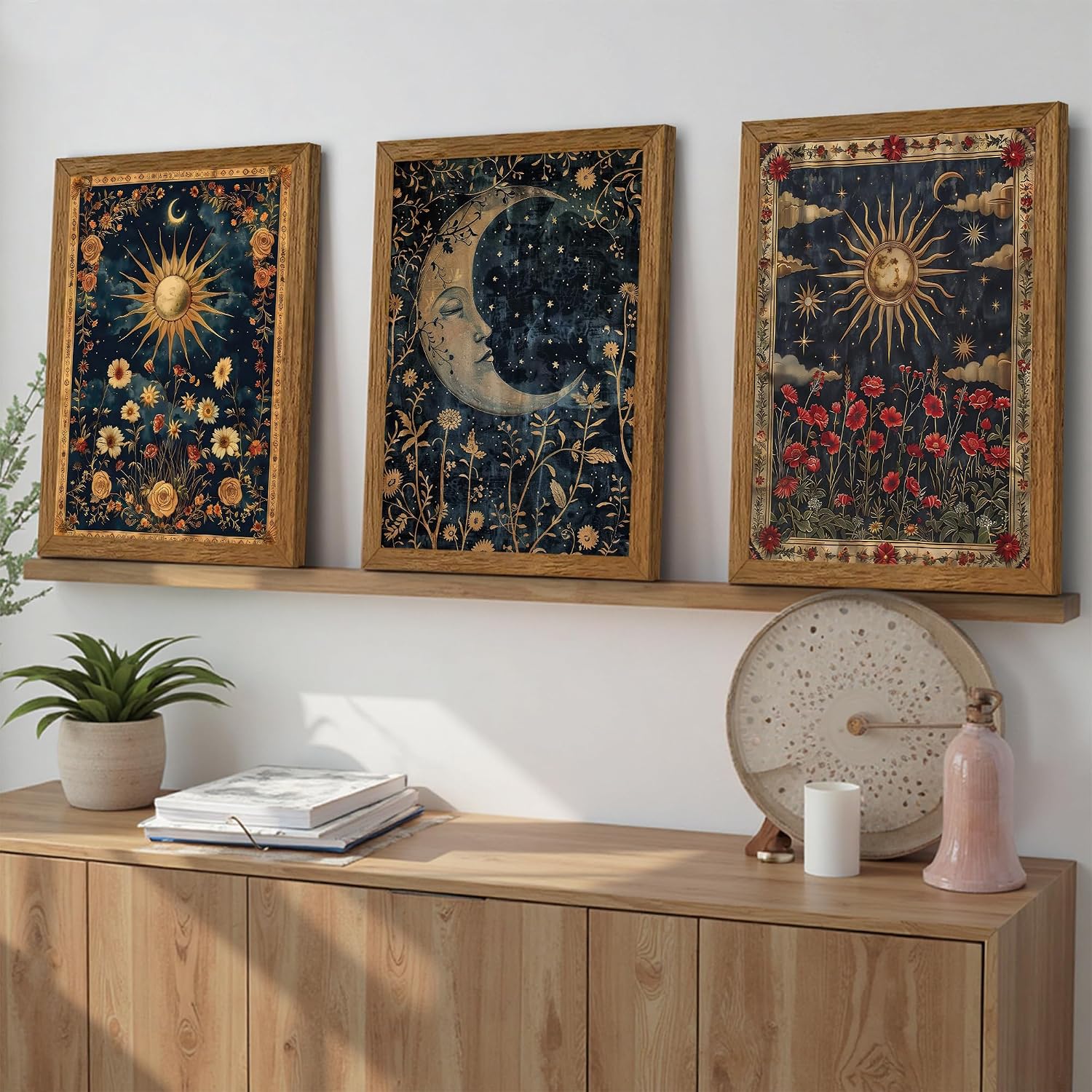 Wood Framed Wall Art / 16"L x 12"W / Tarot A / Set of 3