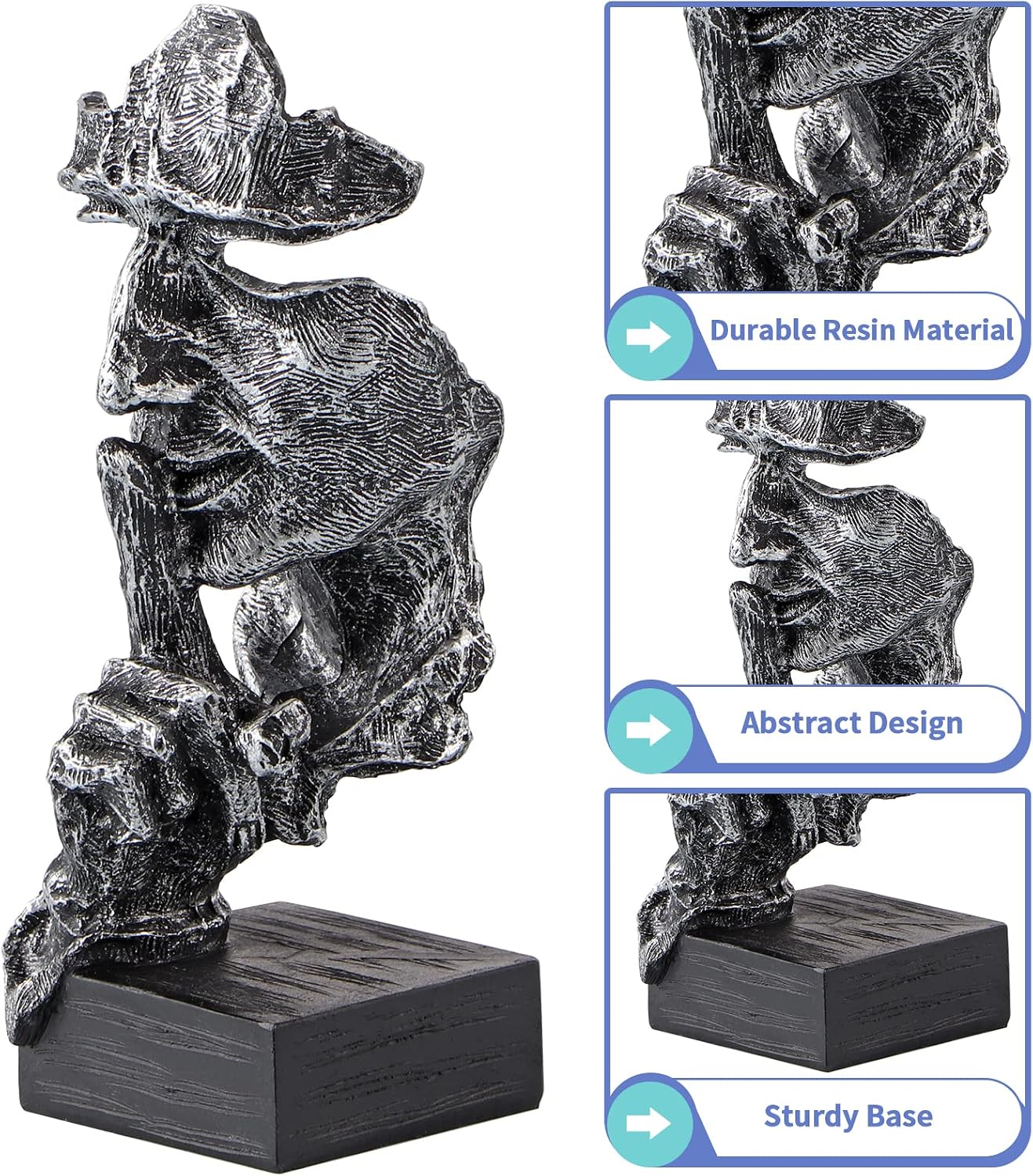 Thinker Statue / No Hear No See No Speak Abstract Art Figurine / Set of 3