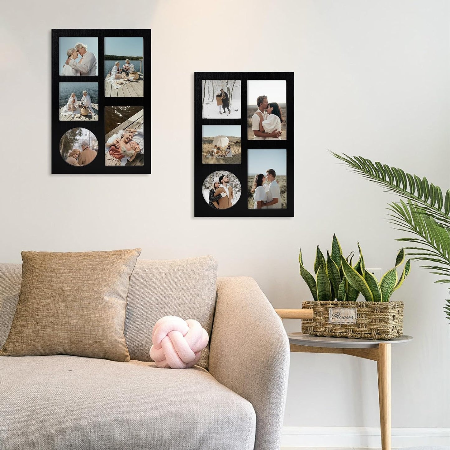YESKAY 4x6 and 4x4 Collage Picture Frame, Display 5 Openings Photo Frames, Rustic Black Wood Frame with Real Glass